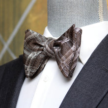 Load image into Gallery viewer, Grey Plaid Men&#39;s Large Silk Bow Tie
