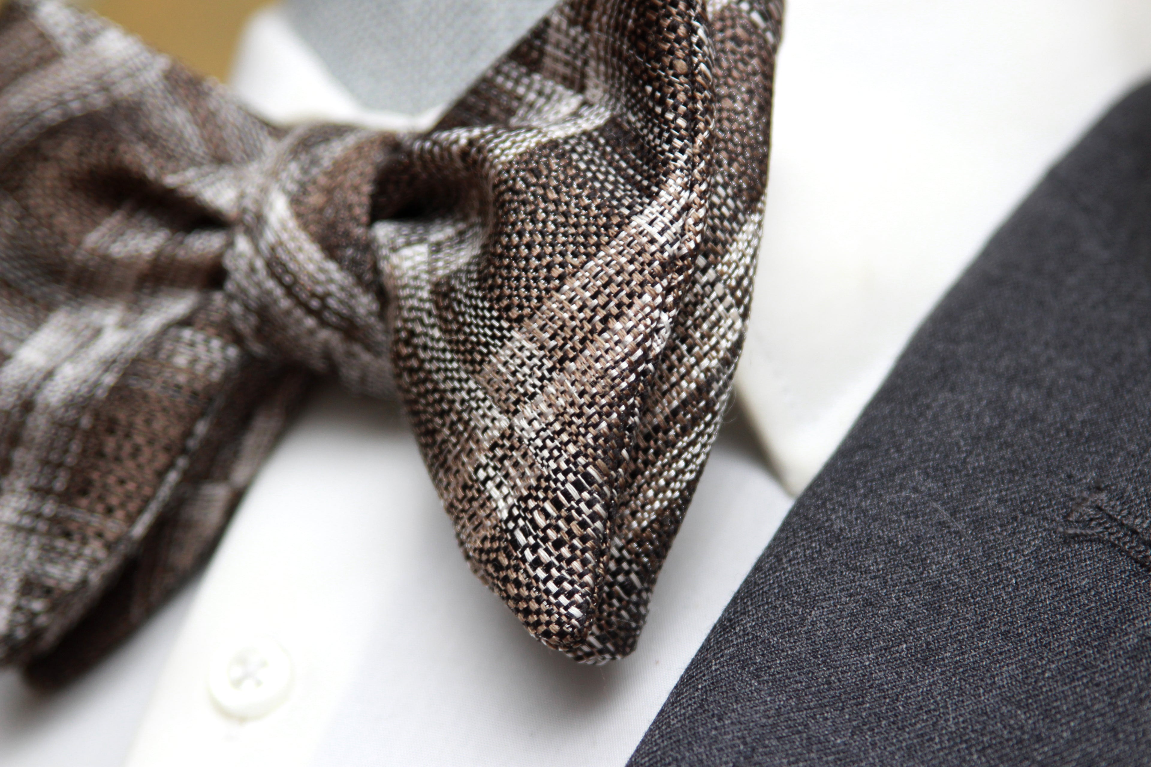 Grey Plaid Men's Large Silk Bow Tie