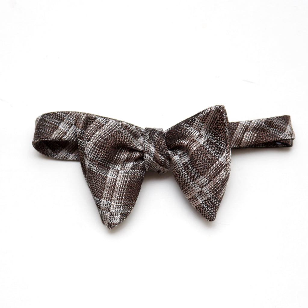 Grey Plaid Men's Large Silk Bow Tie
