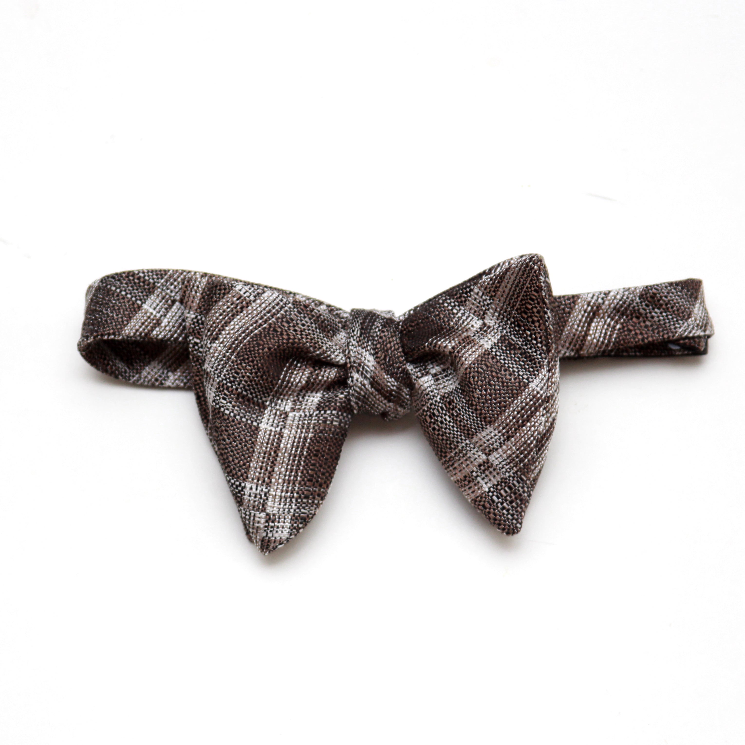 Grey Plaid Men's Large Silk Bow Tie