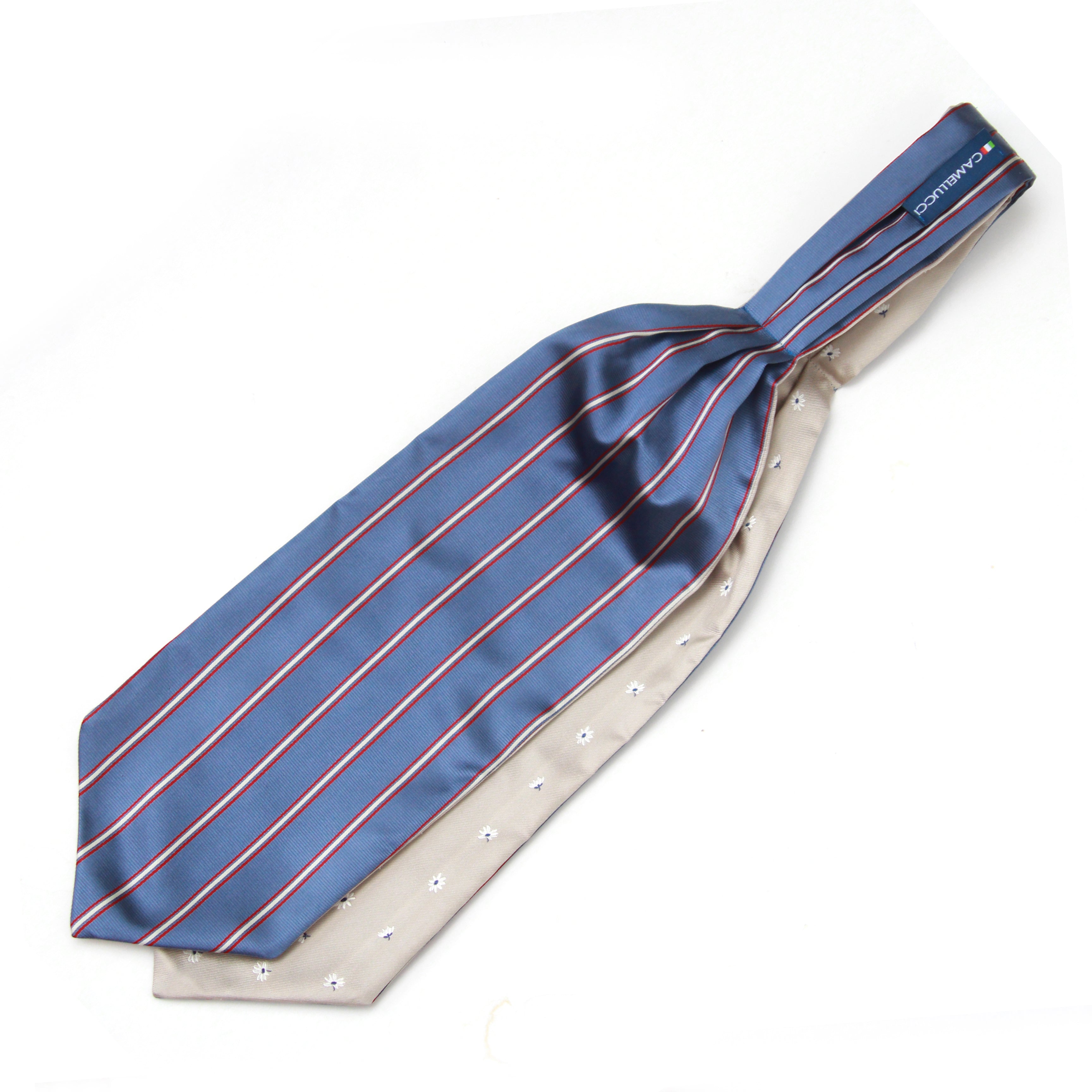Navy Stripe Beige Floral Reversible Silk Ascot