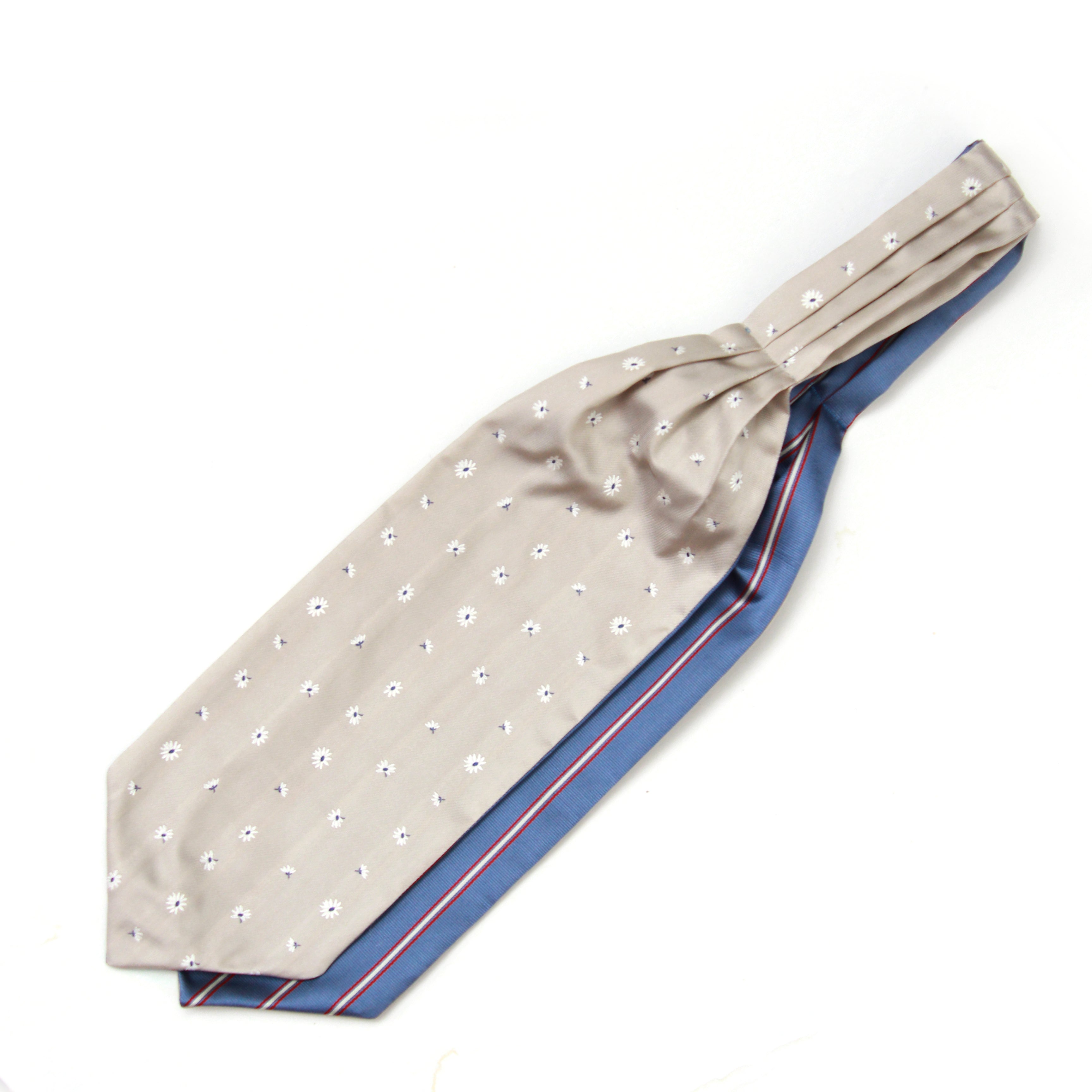 Navy Stripe Beige Floral Reversible Silk Ascot