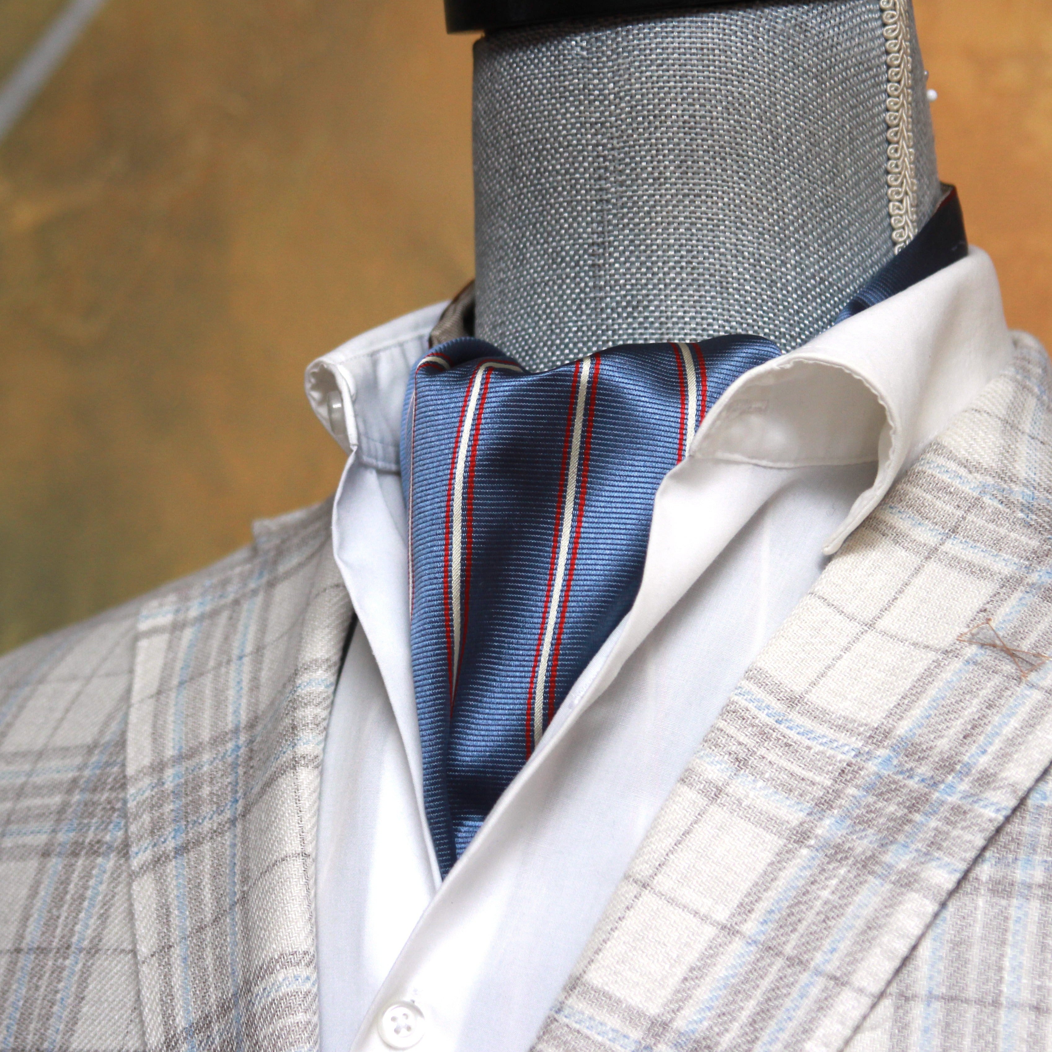 Navy Stripe Beige Floral Reversible Silk Ascot