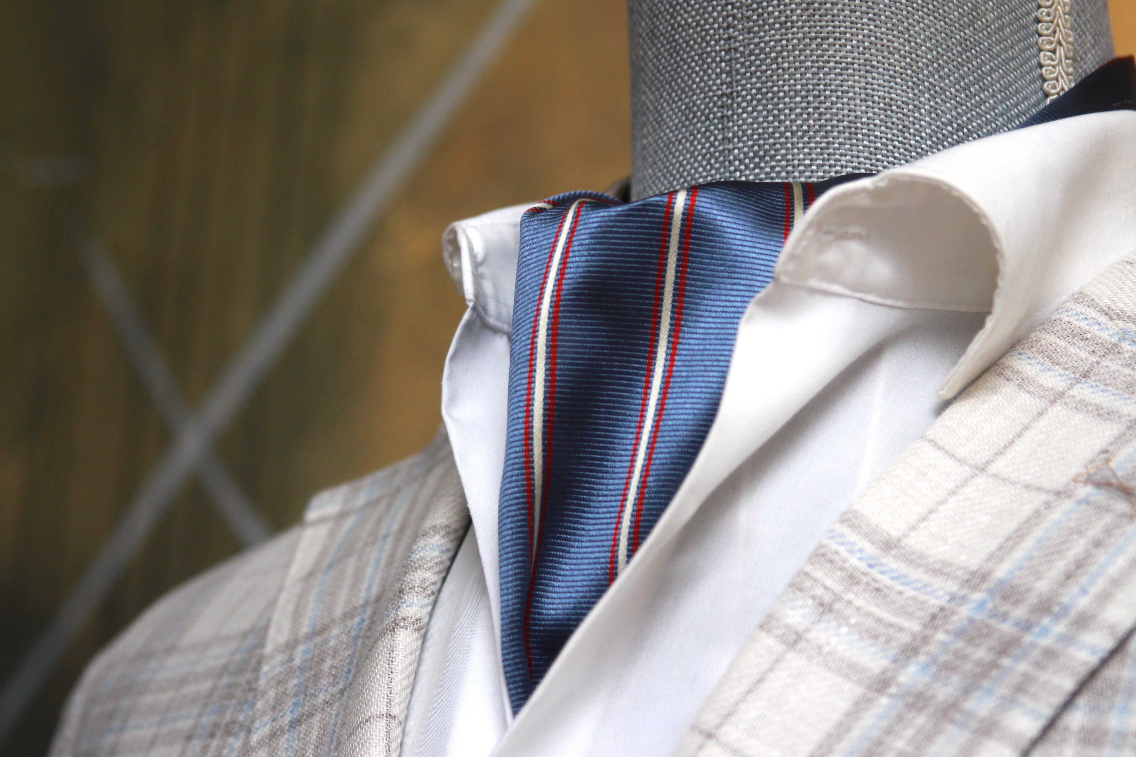 Navy Stripe Beige Floral Reversible Silk Ascot
