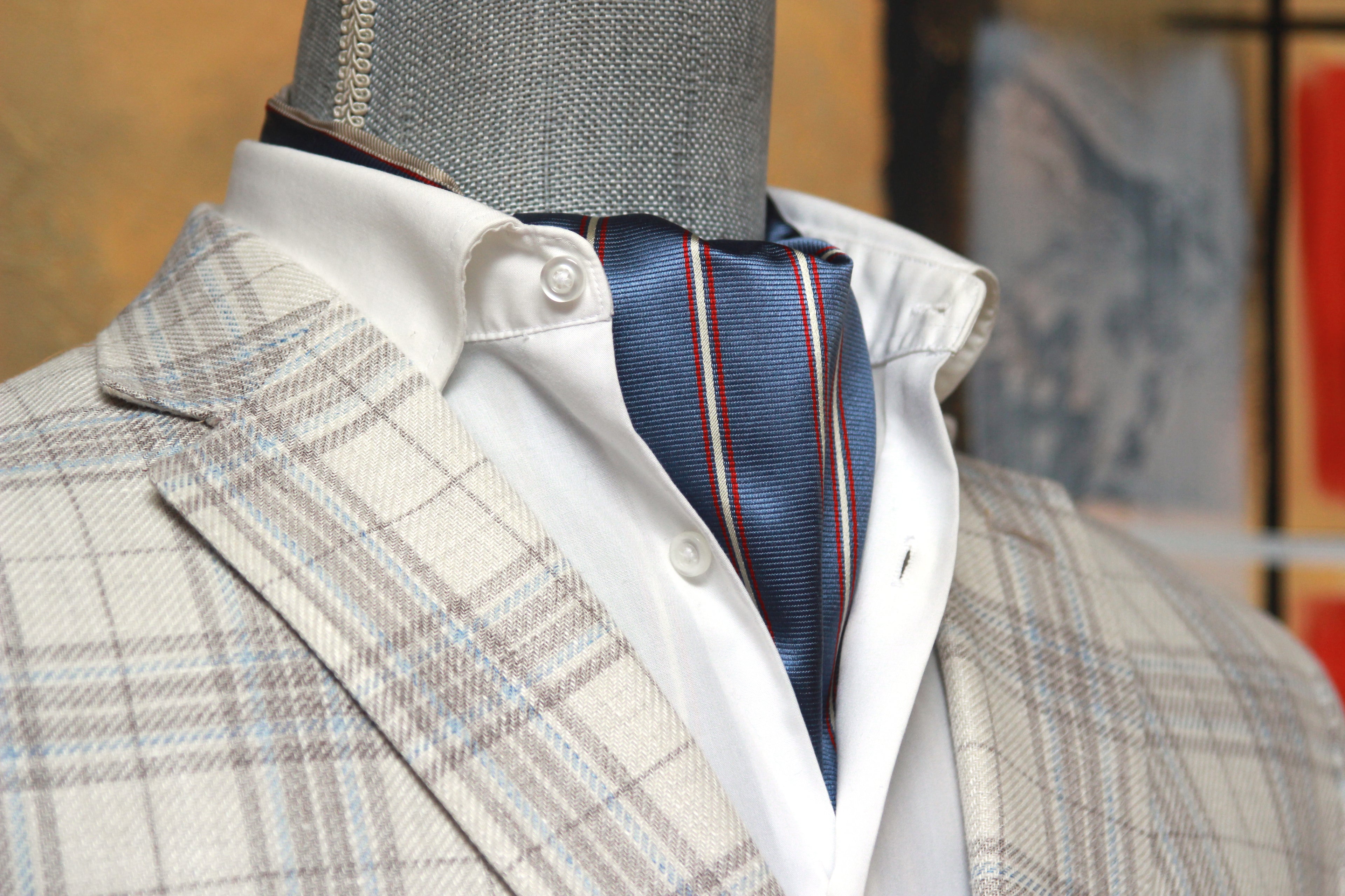Navy Stripe Beige Floral Reversible Silk Ascot