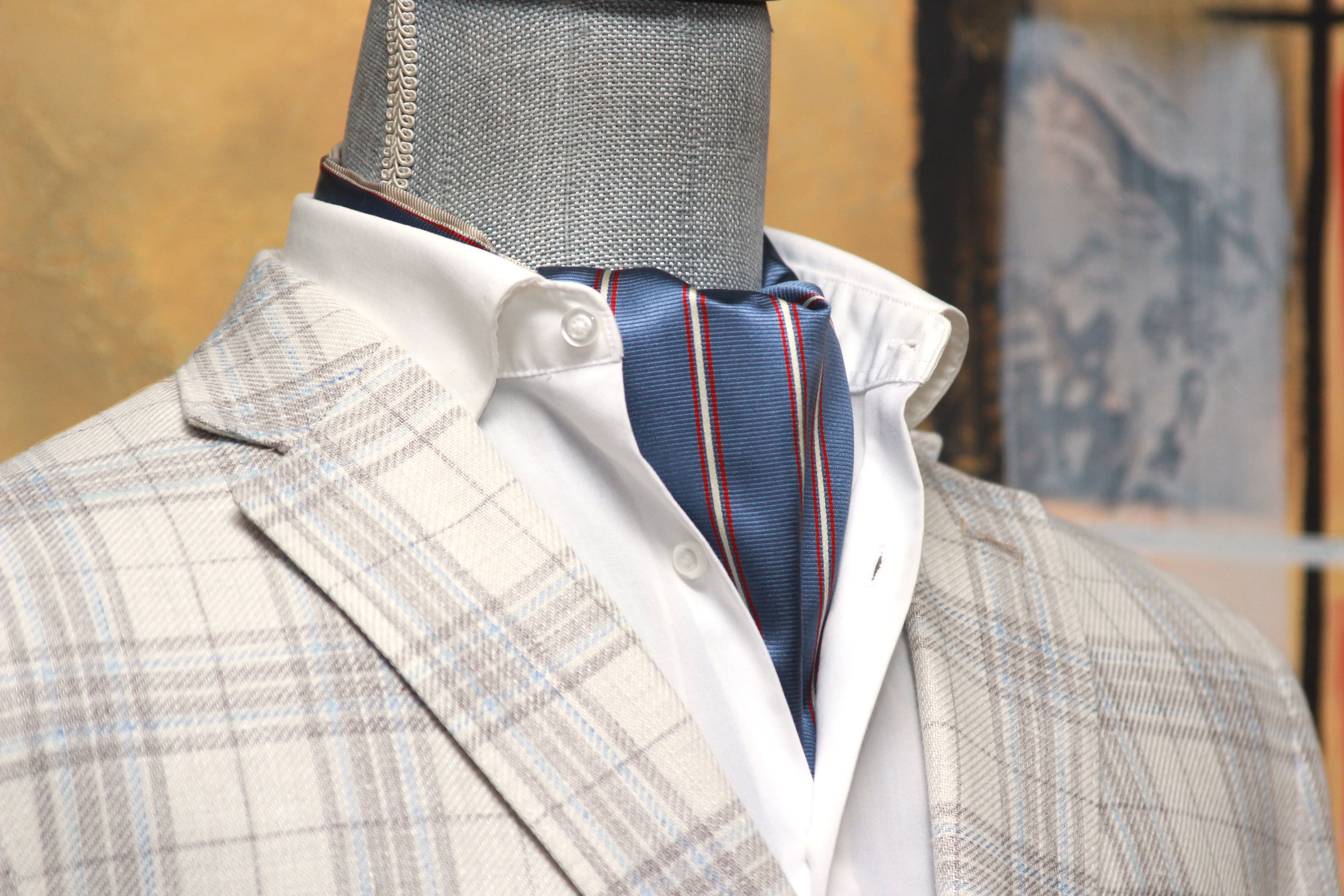Navy Stripe Beige Floral Reversible Silk Ascot