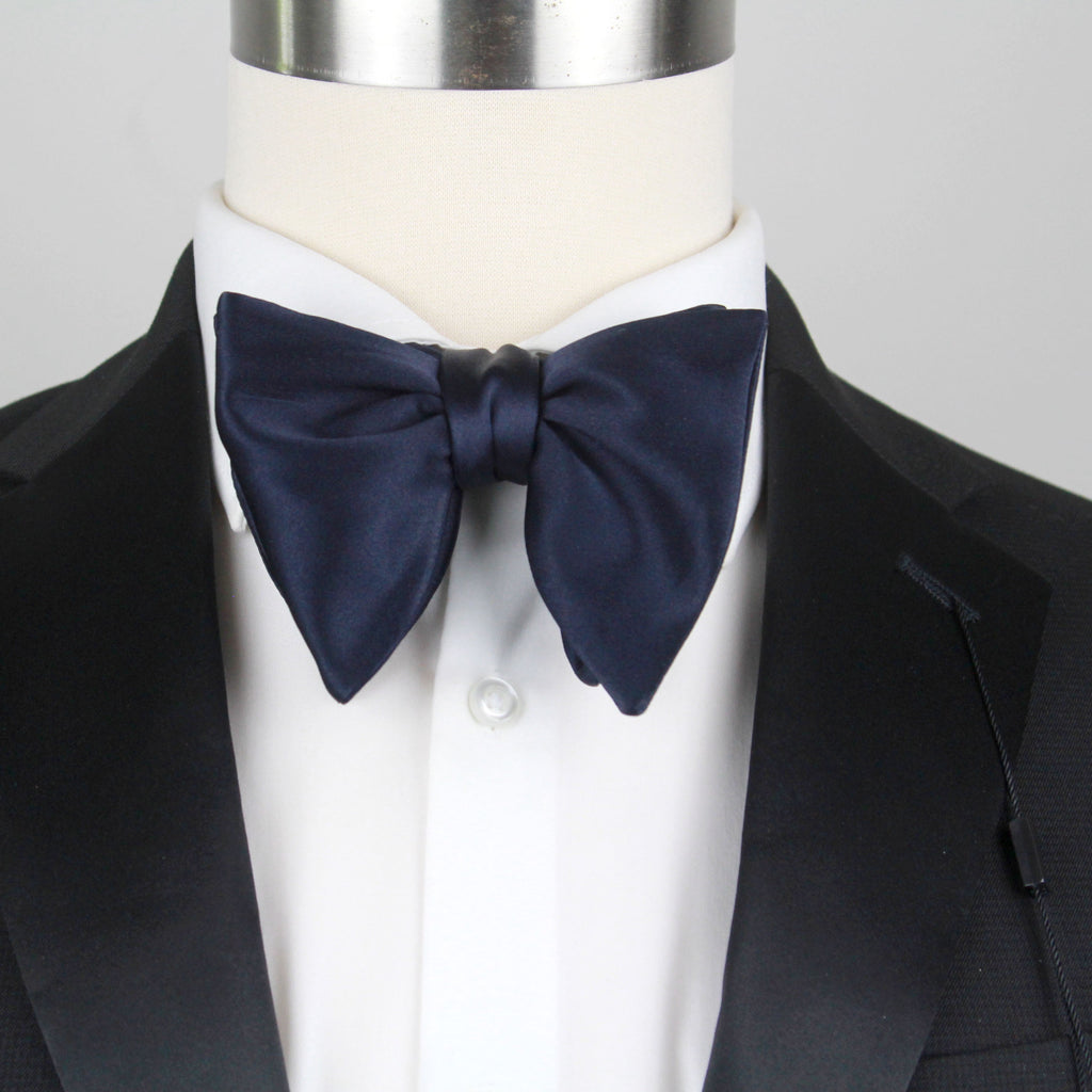 Men's Large Silk Bow Tie Navy Charmeuse