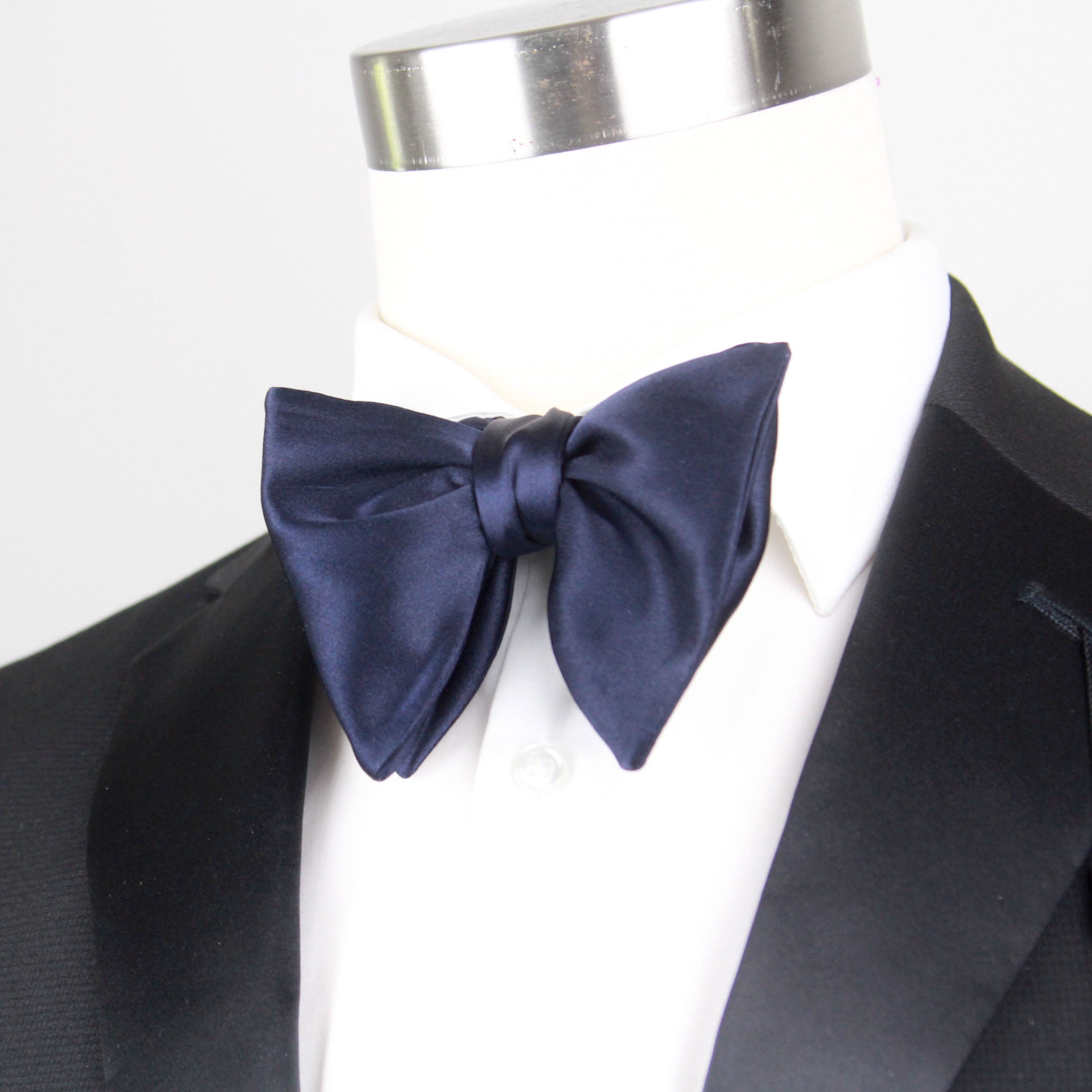 Men's Large Silk Bow Tie Navy Charmeuse