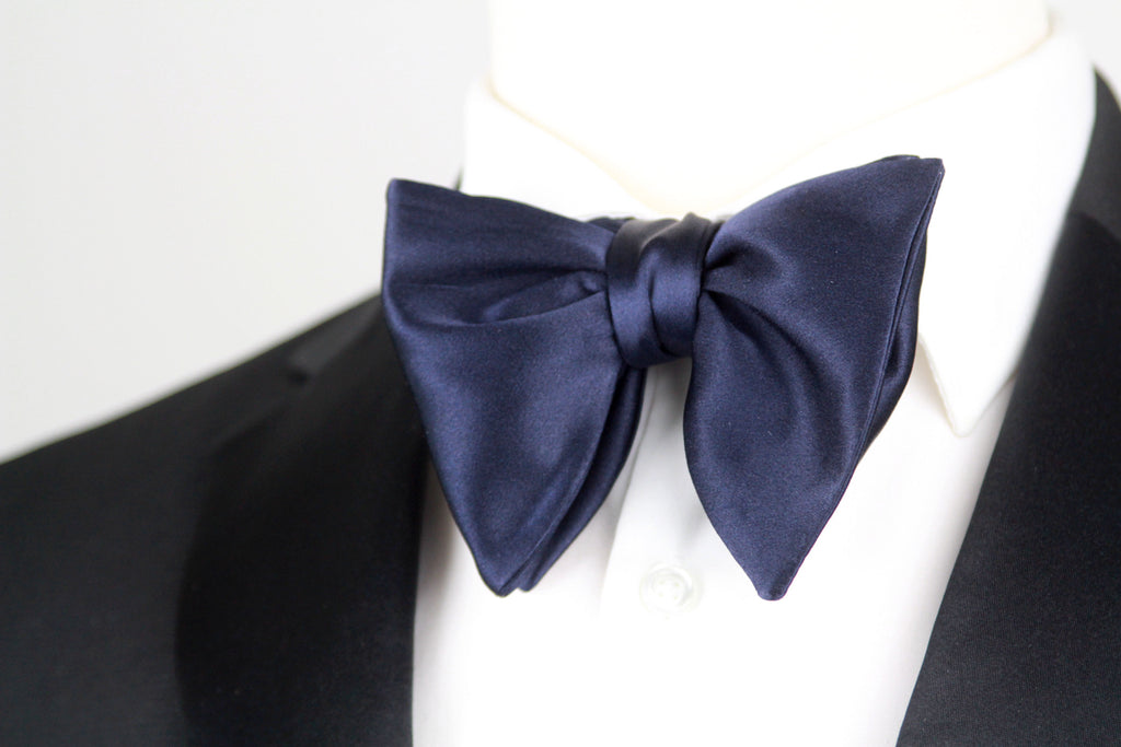Men's Large Silk Bow Tie Navy Charmeuse
