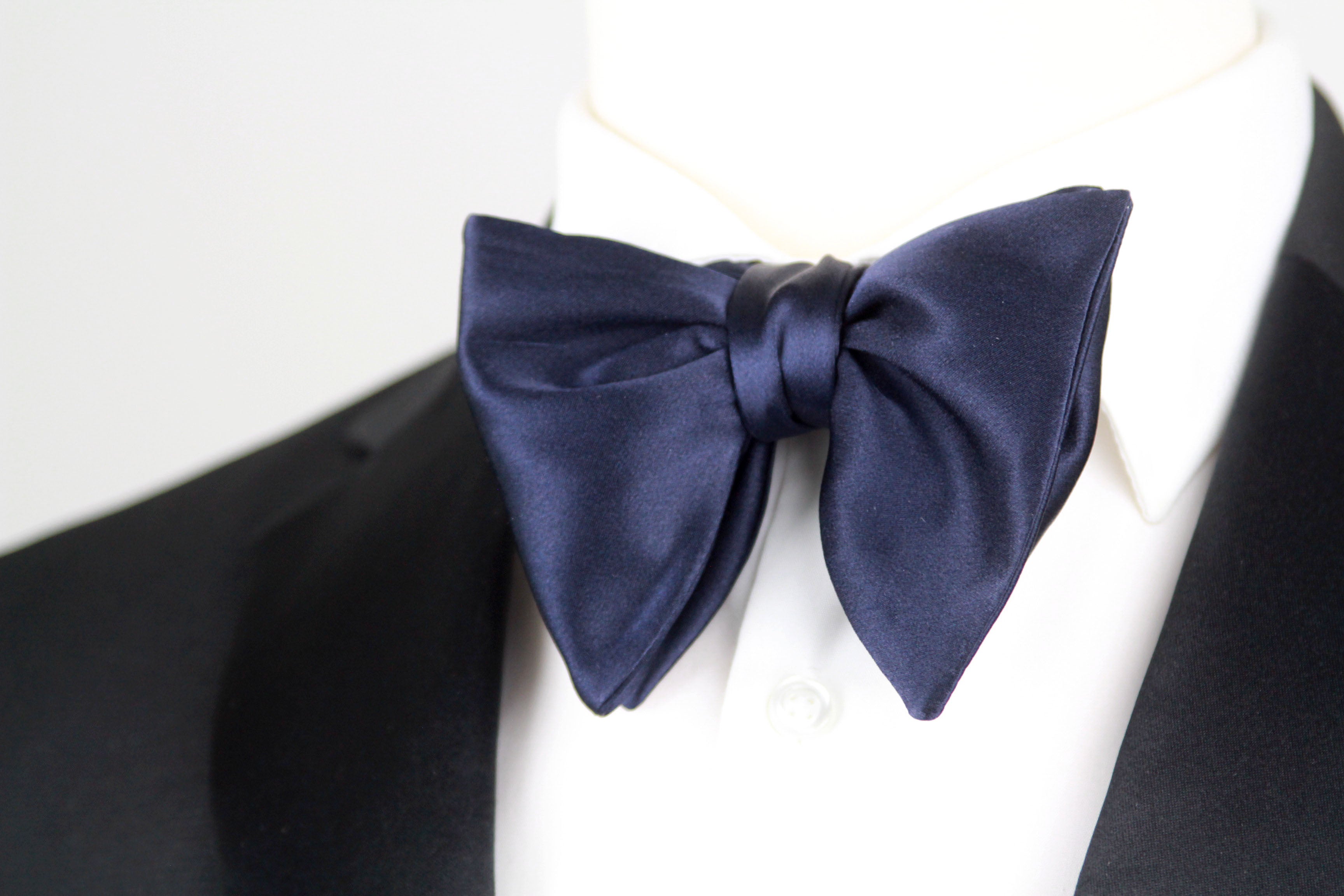 Men's Large Silk Bow Tie Navy Charmeuse