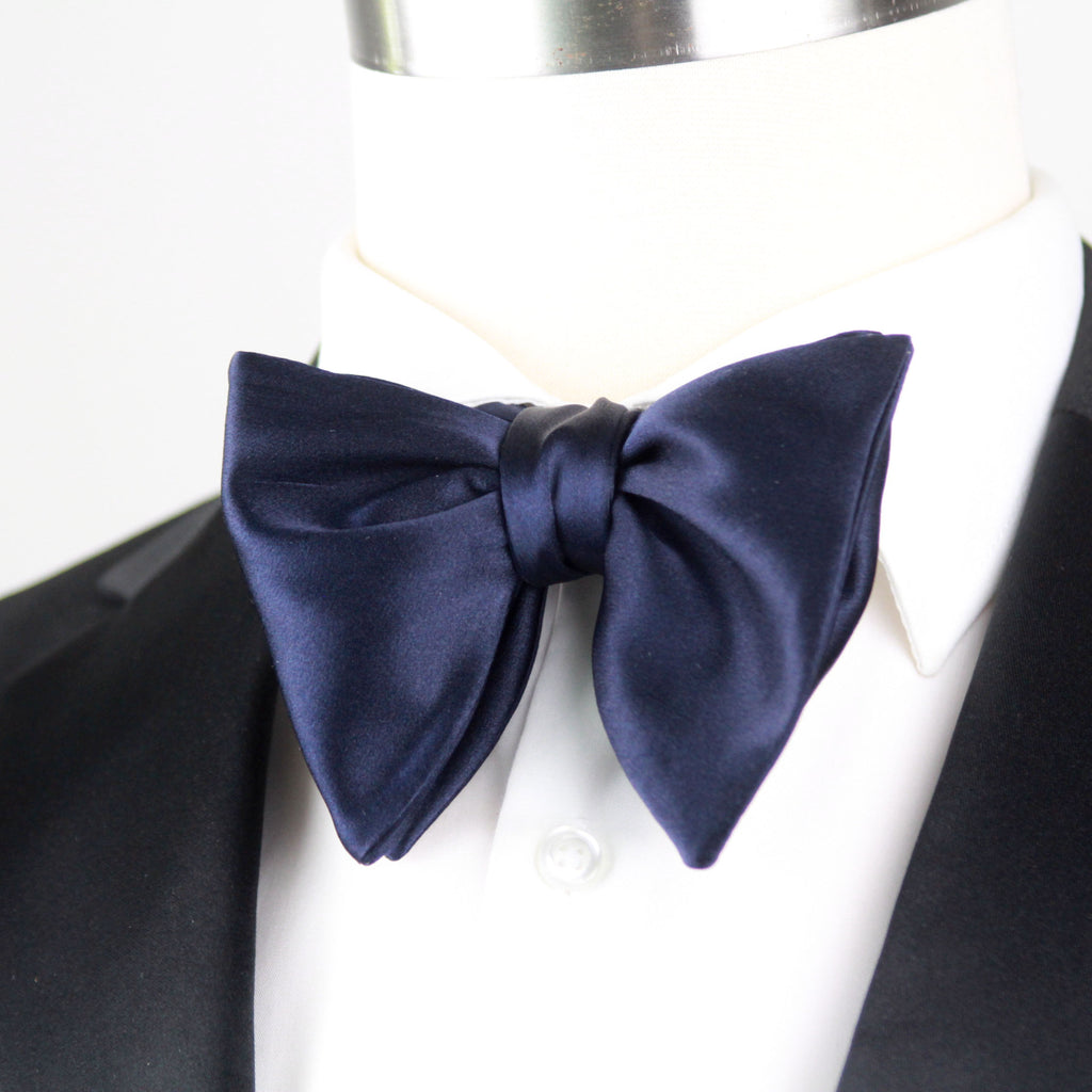 Men's Large Silk Bow Tie Navy Charmeuse