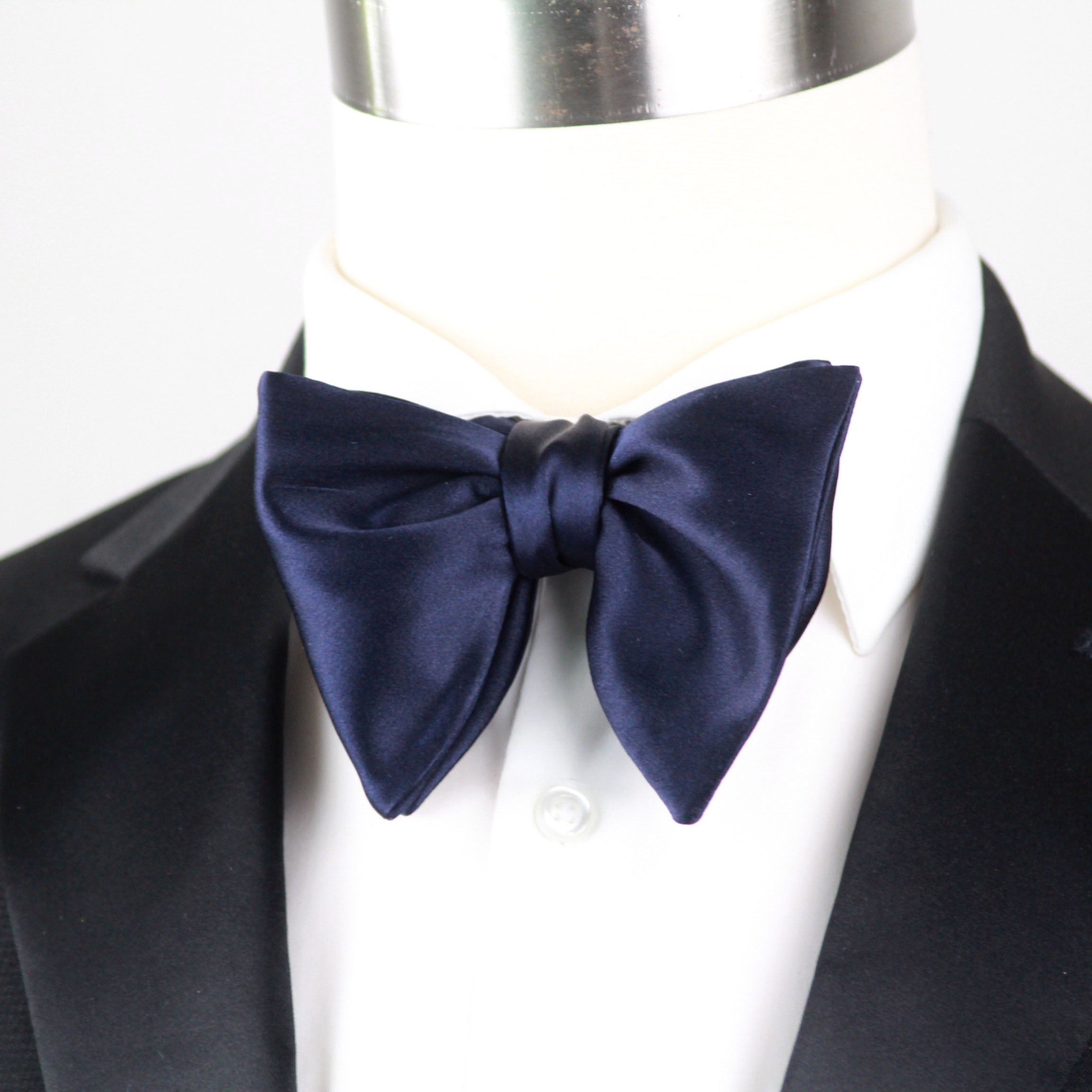 Men's Large Silk Bow Tie Navy Charmeuse