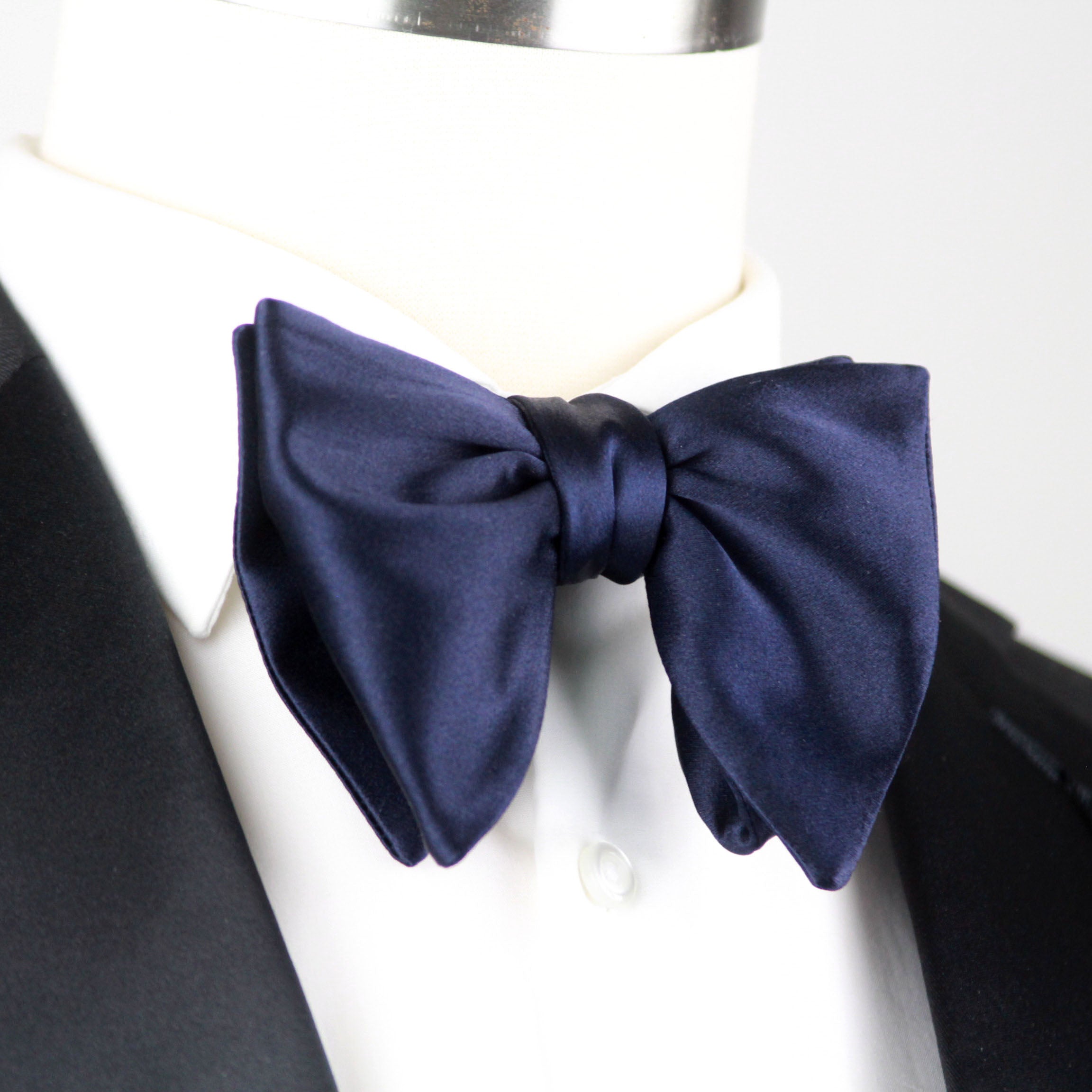 Men's Large Silk Bow Tie Navy Charmeuse