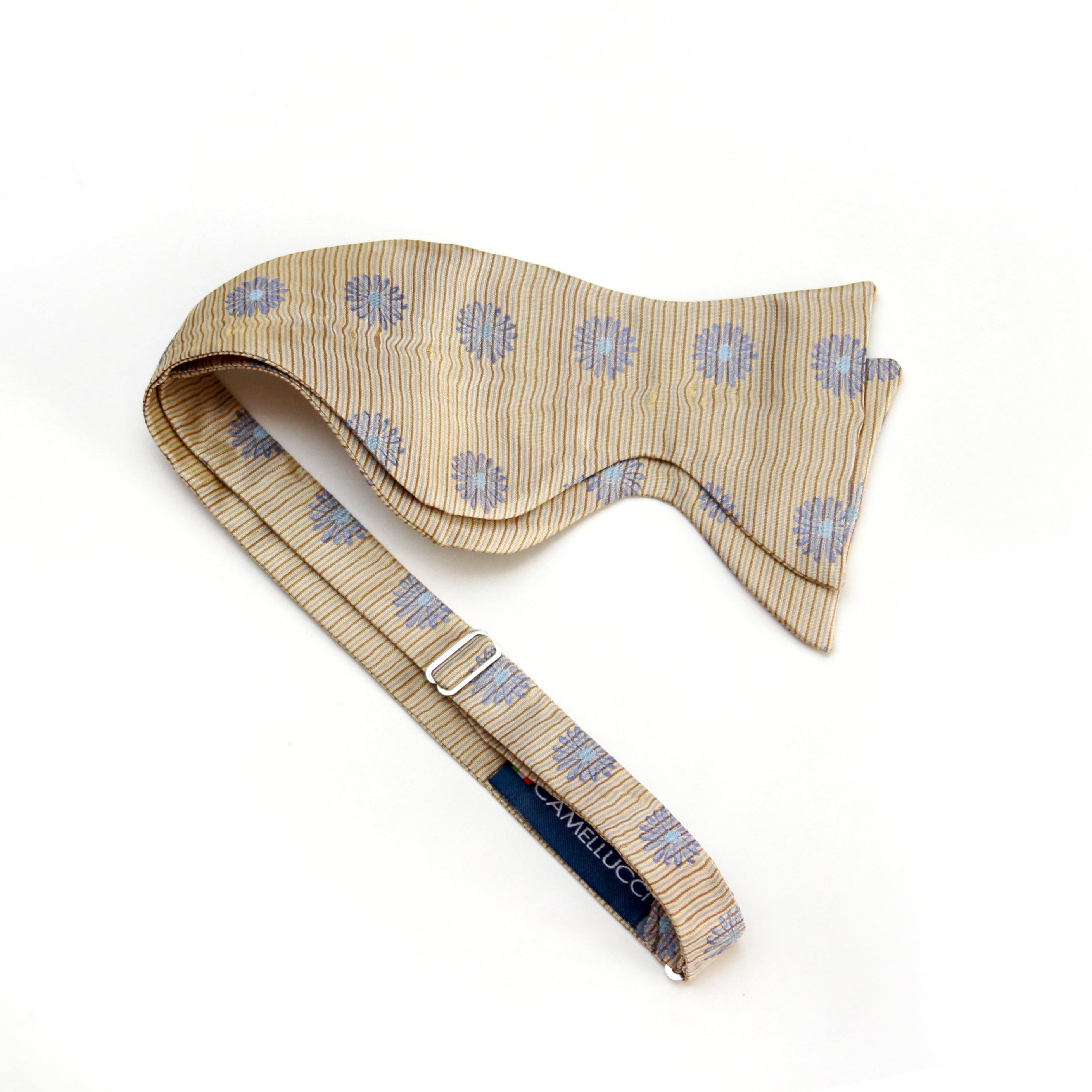 Floral Tan Striped Big Butterfly Bow Tie
