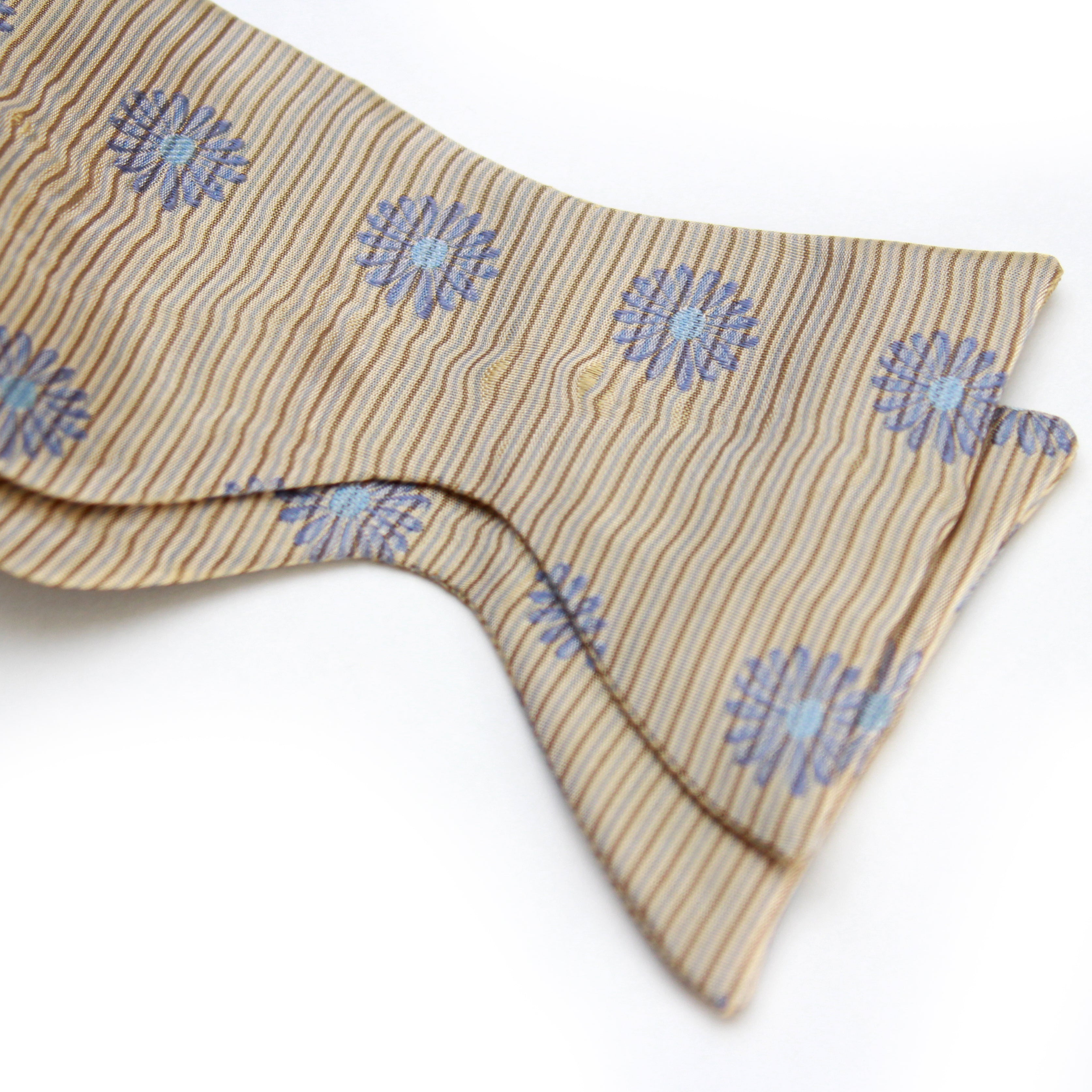 Floral Tan Striped Big Butterfly Bow Tie