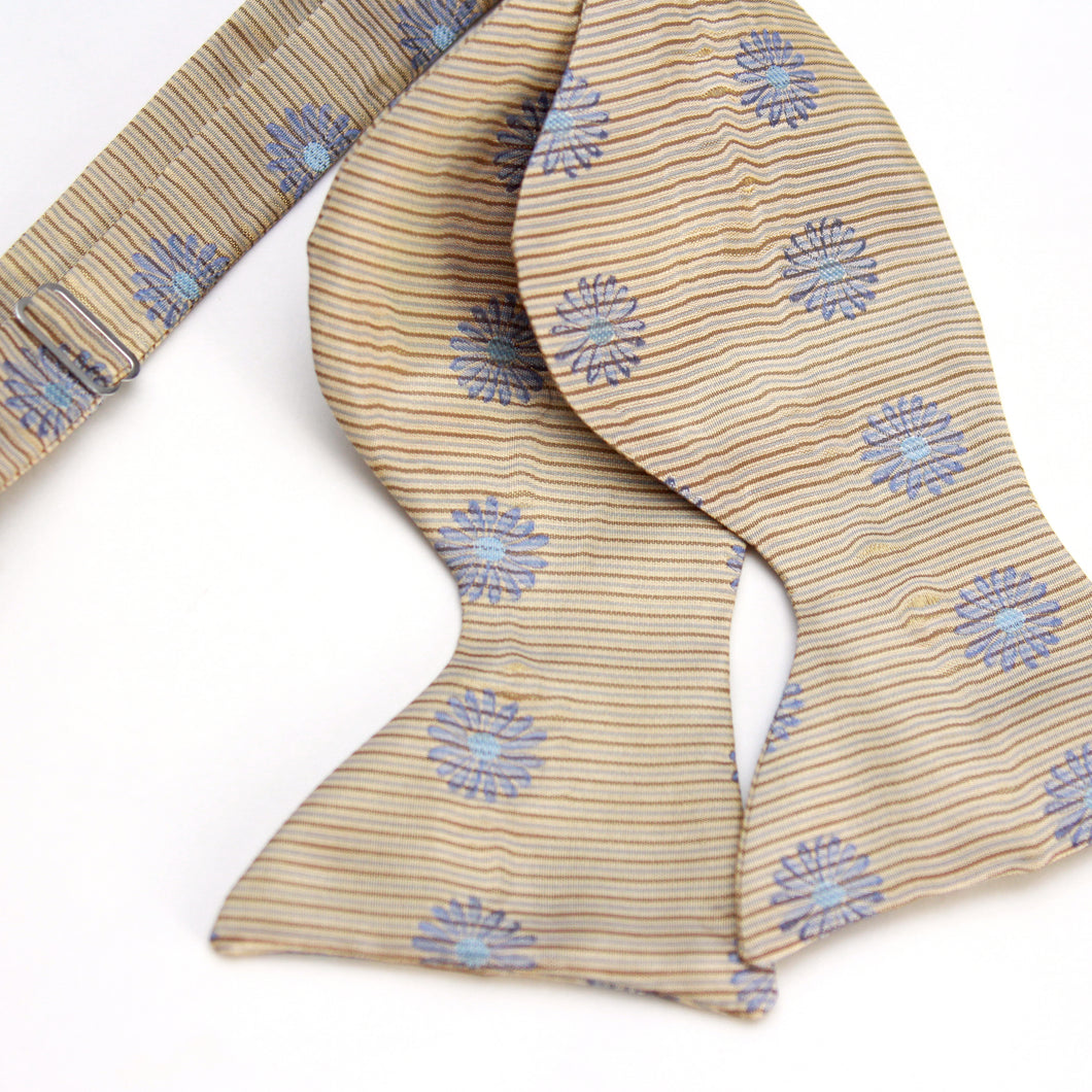 Floral Tan Striped Big Butterfly Bow Tie