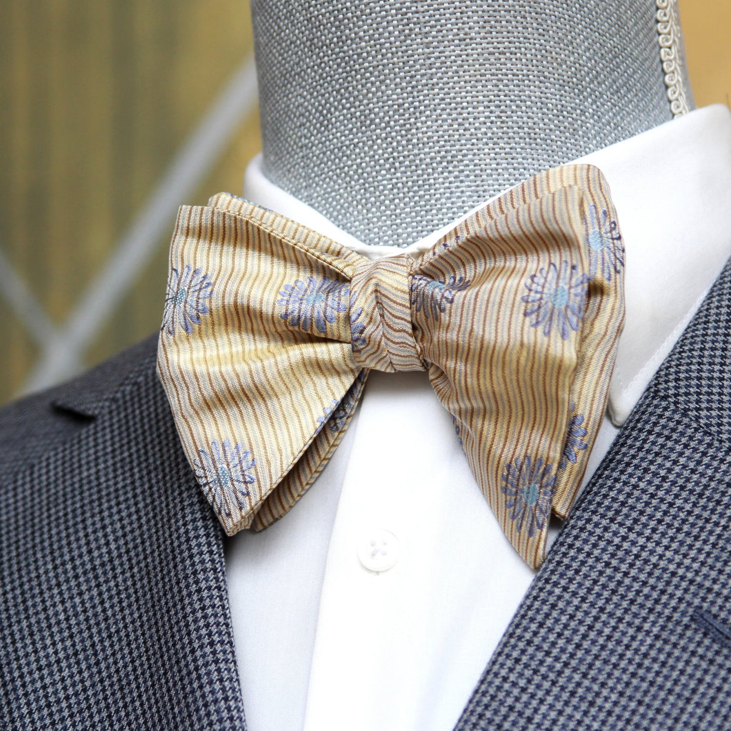 Floral Tan Striped Big Butterfly Bow Tie