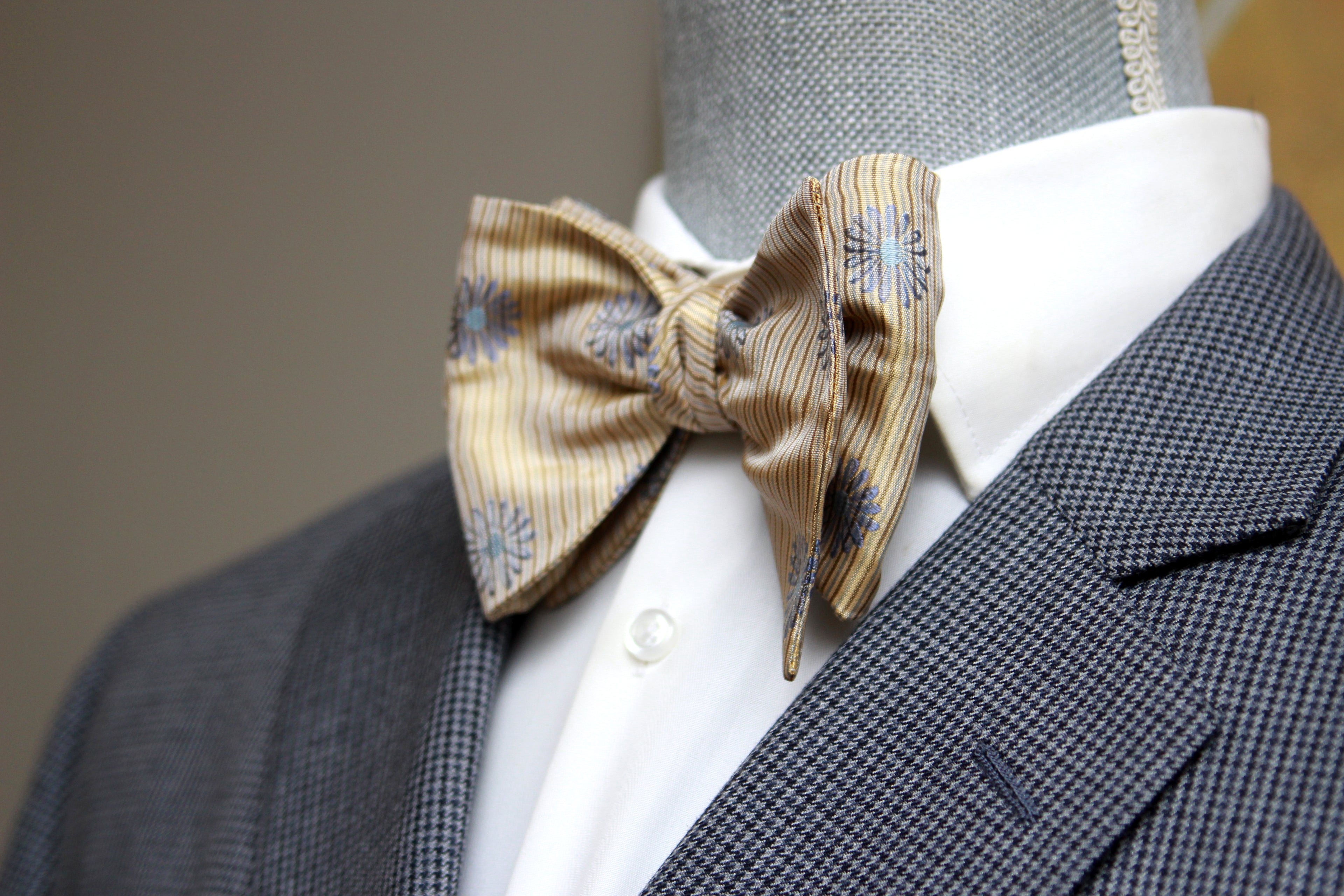 Floral Tan Striped Big Butterfly Bow Tie