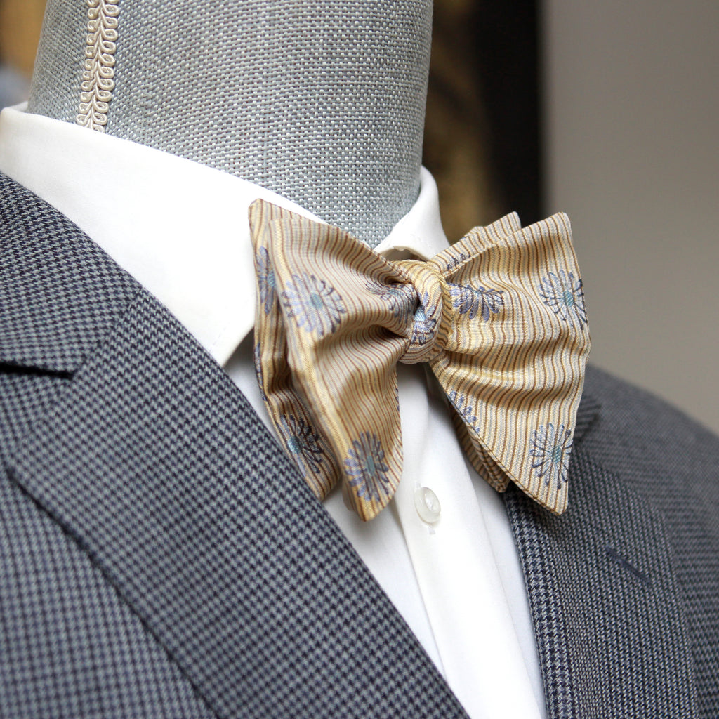 Floral Tan Striped Big Butterfly Bow Tie
