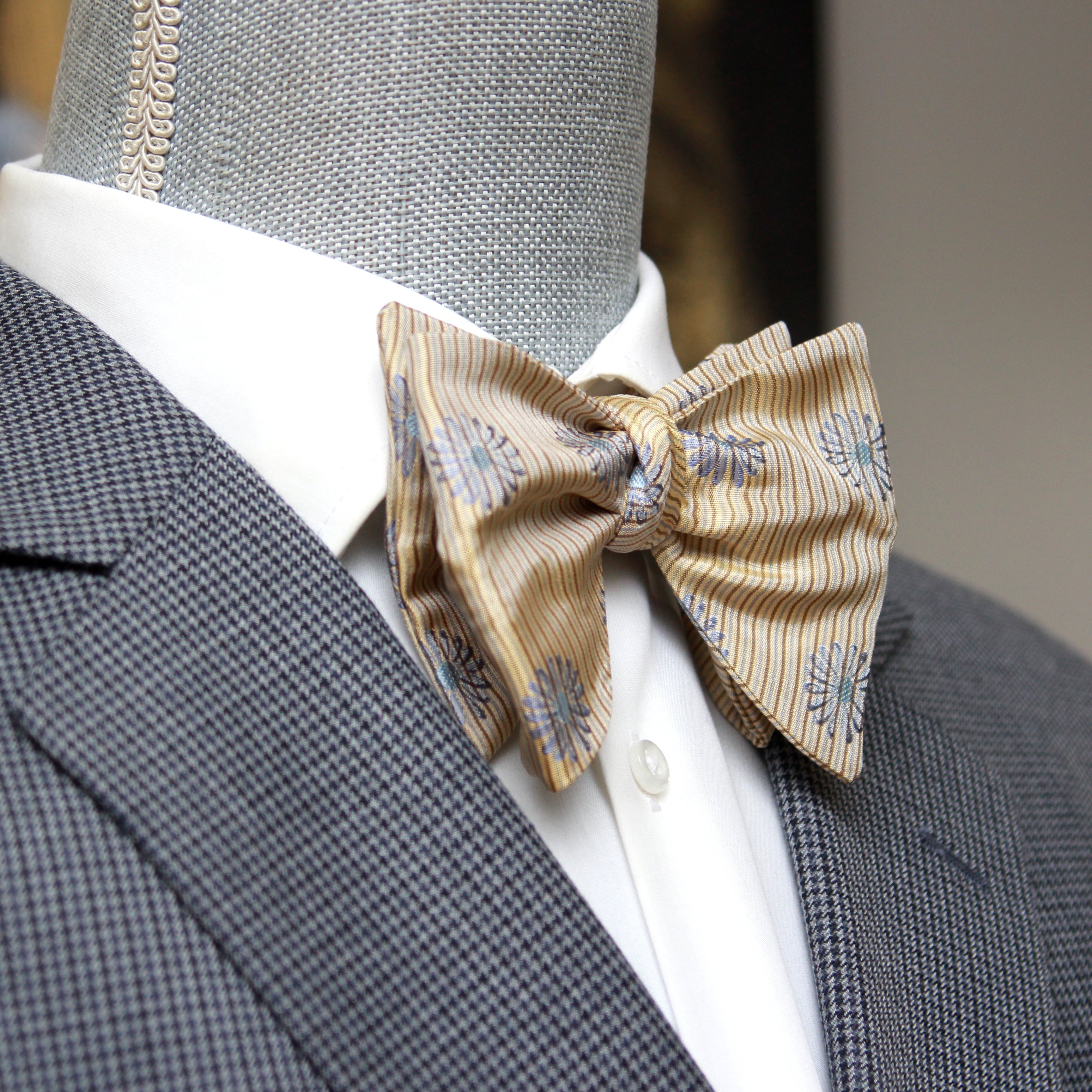 Floral Tan Striped Big Butterfly Bow Tie