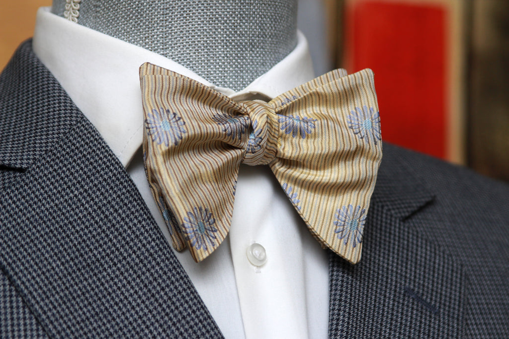 Floral Tan Striped Big Butterfly Bow Tie