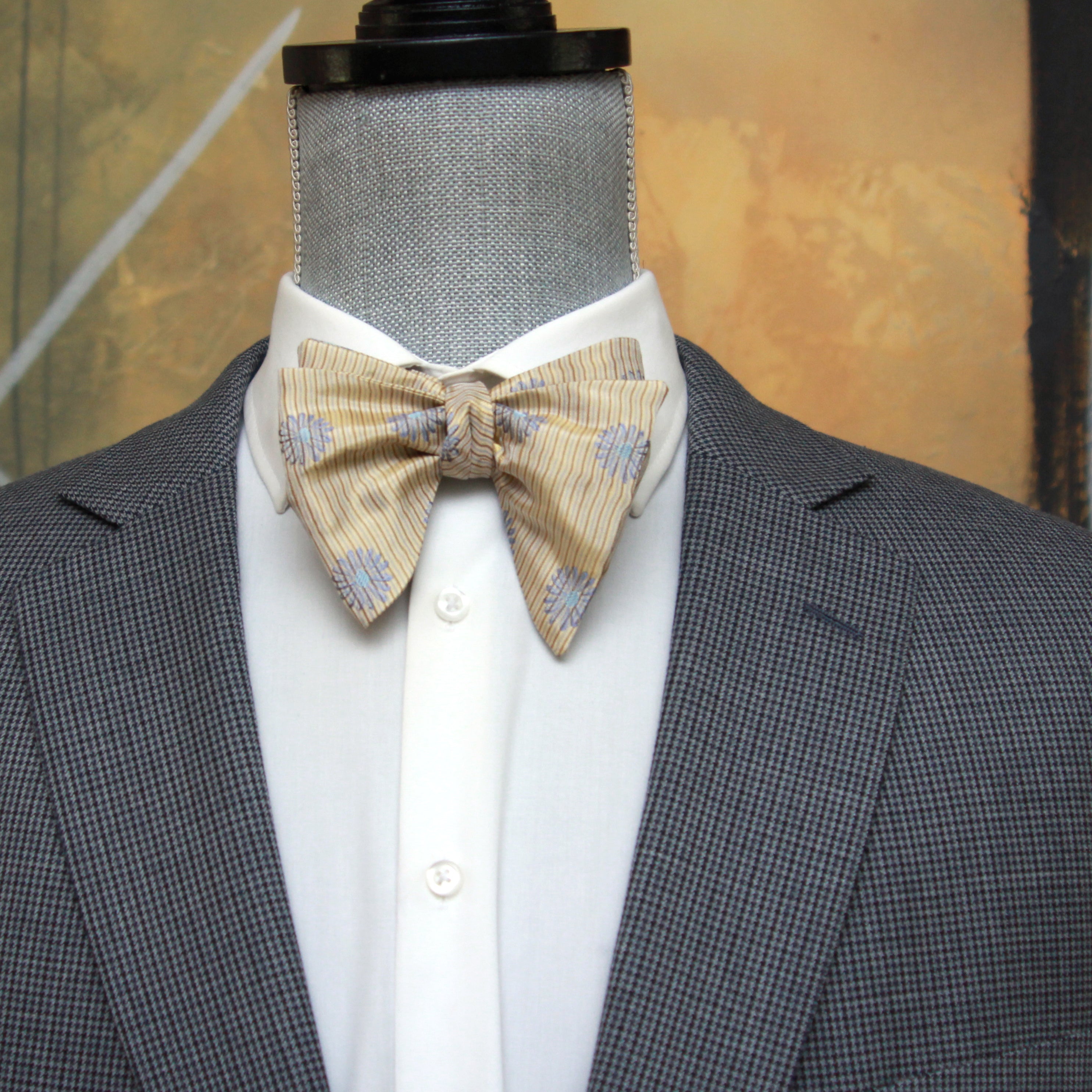 Floral Tan Striped Big Butterfly Bow Tie