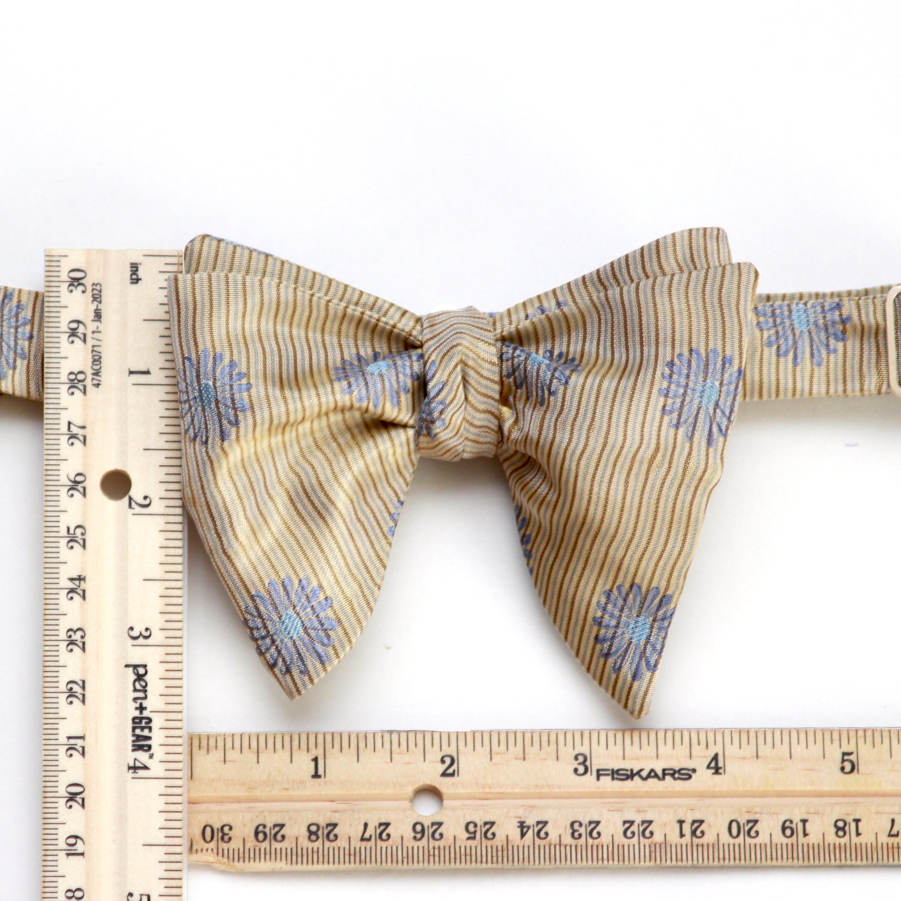 Floral Tan Striped Big Butterfly Bow Tie