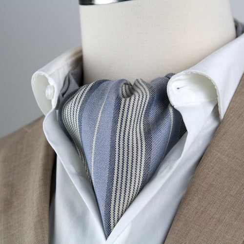 Men's Cravat Ascot Silk Blend Blue Striped