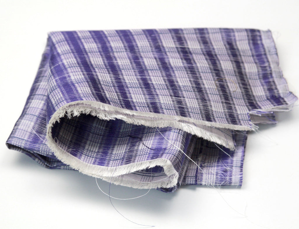 100%silk Woven Plaid Silk Fabric Piece 27" x 25"