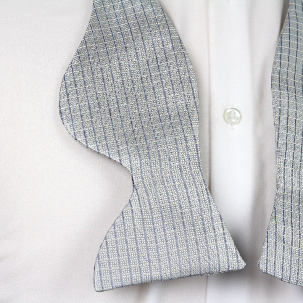Blue Micro Plaid Silk Big Butterfly Bow tie