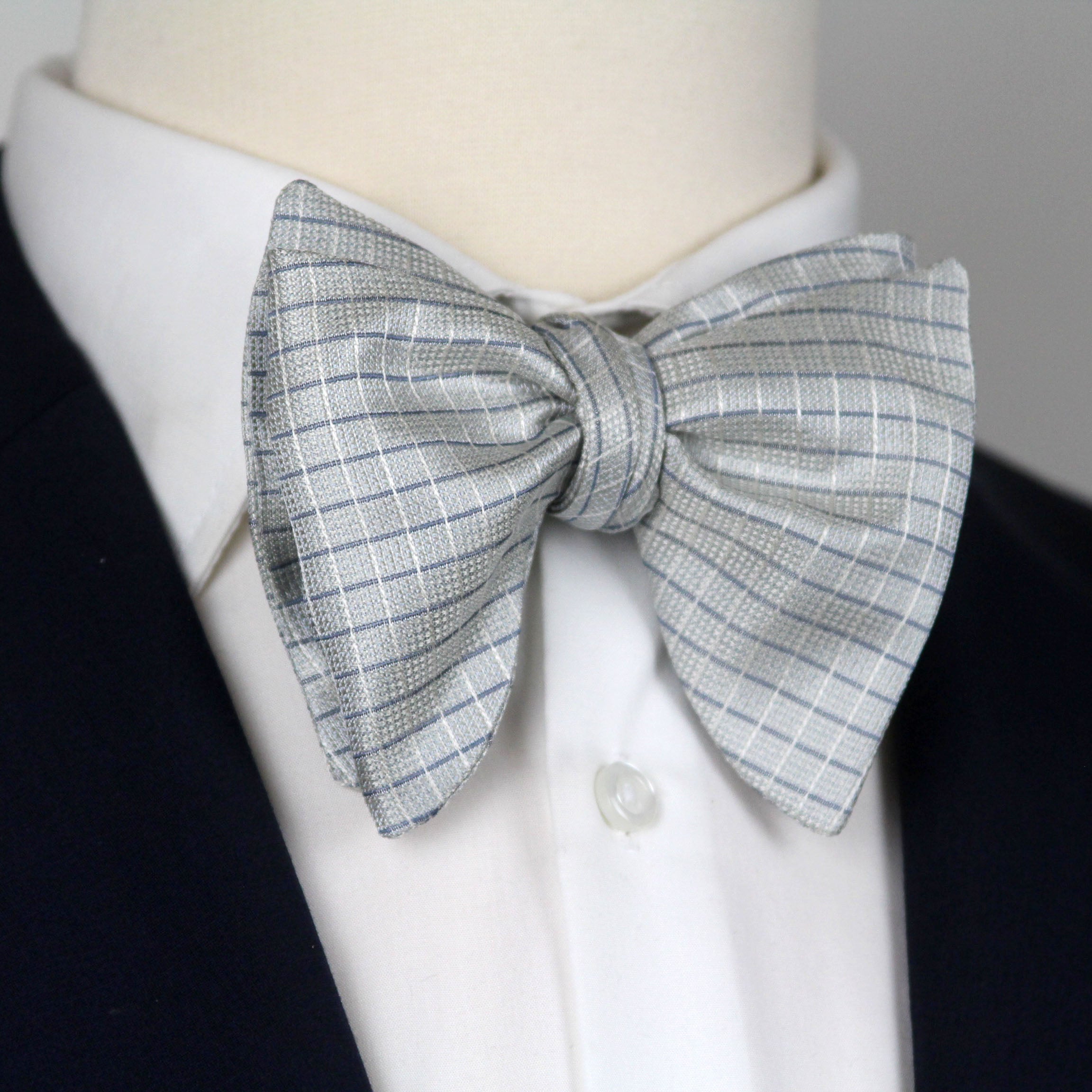 Blue Micro Plaid Silk Big Butterfly Bow tie