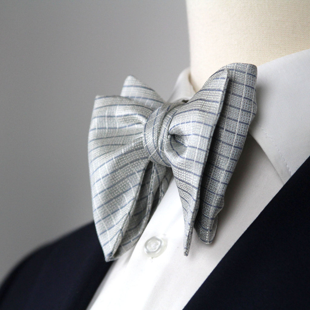 Blue Micro Plaid Silk Big Butterfly Bow tie