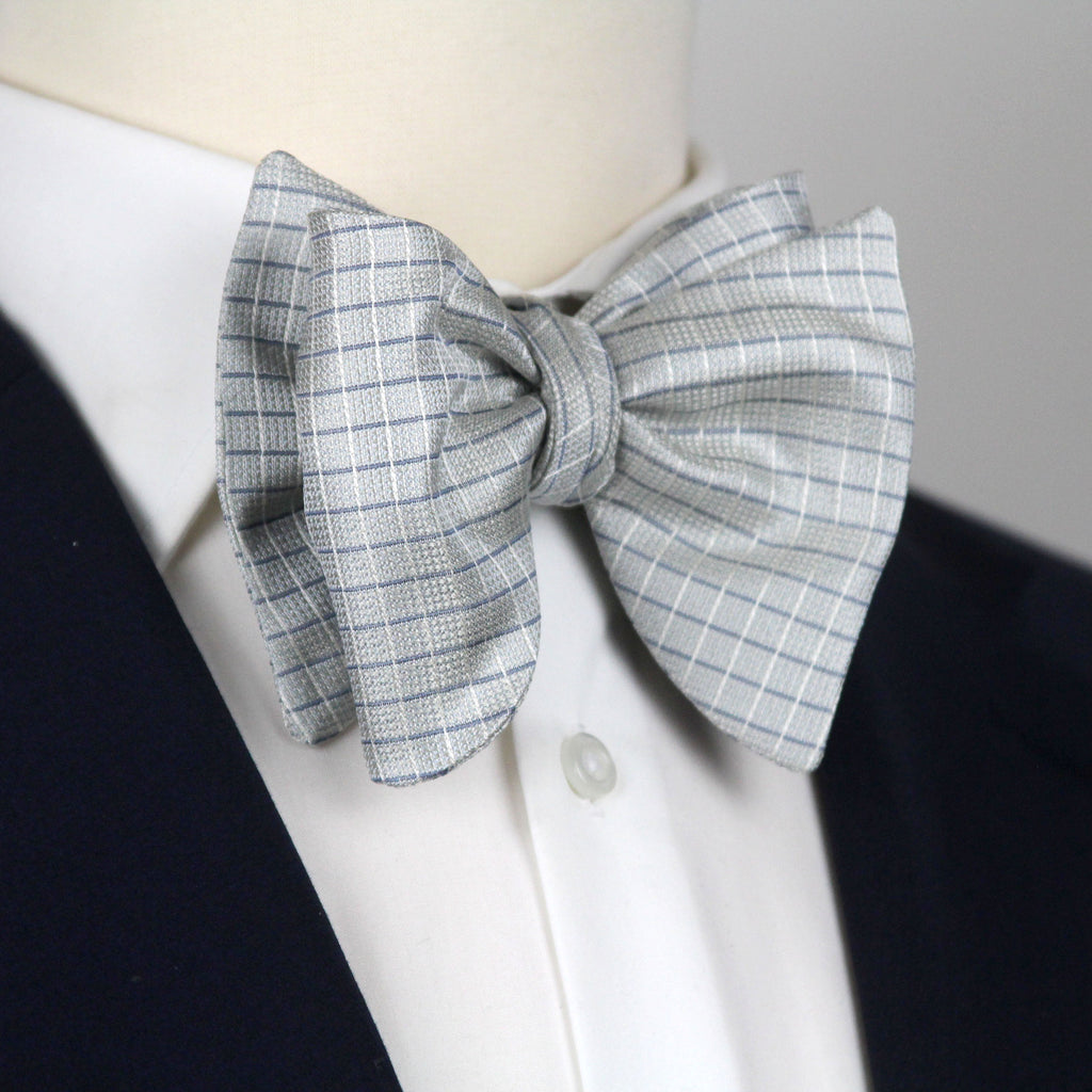 Blue Micro Plaid Silk Big Butterfly Bow tie