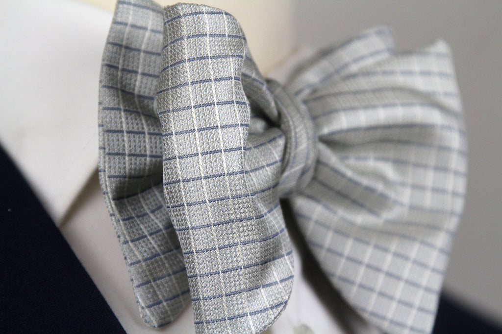 Blue Micro Plaid Silk Big Butterfly Bow tie