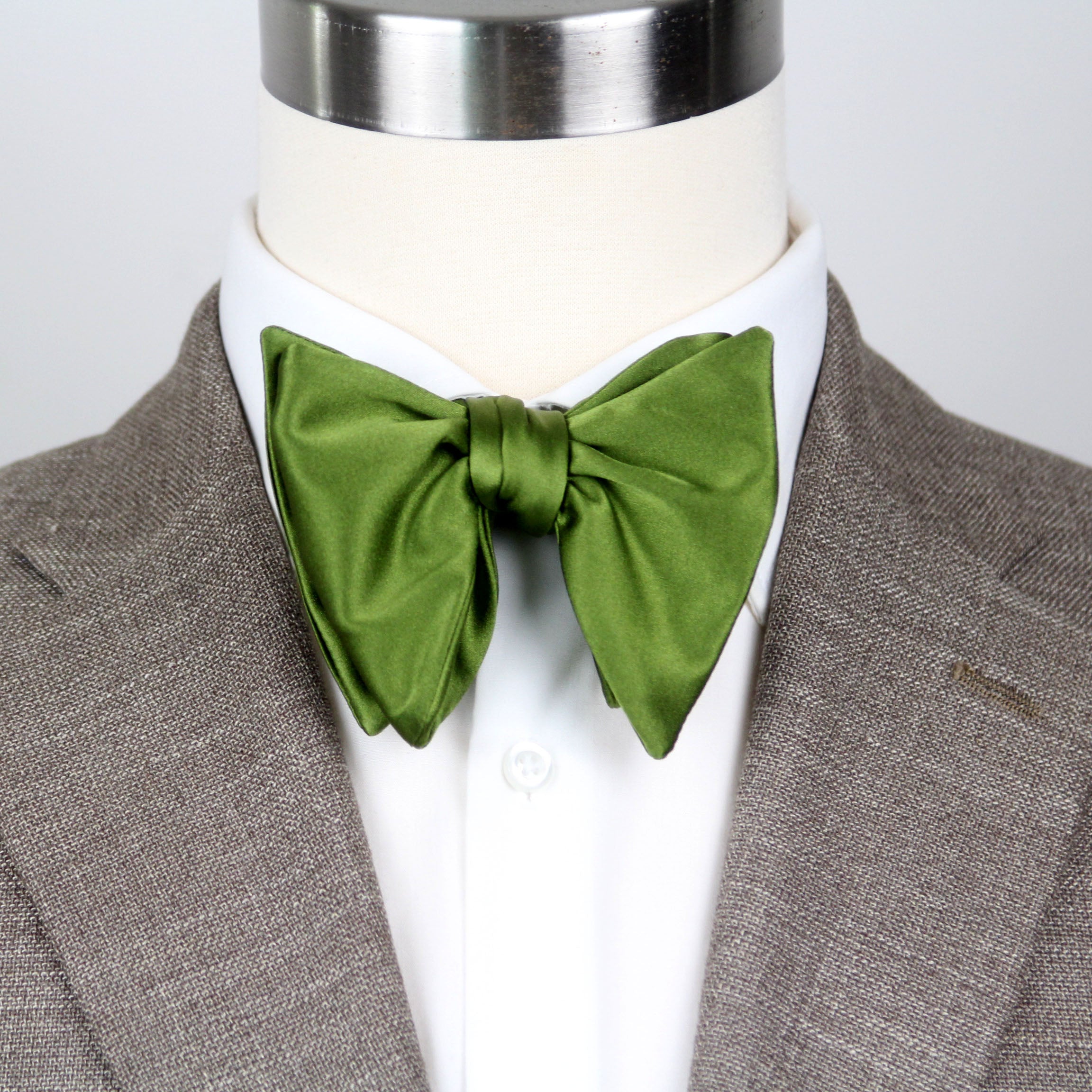 Men's Large Silk Bow Tie Pesto Green Charmeuse