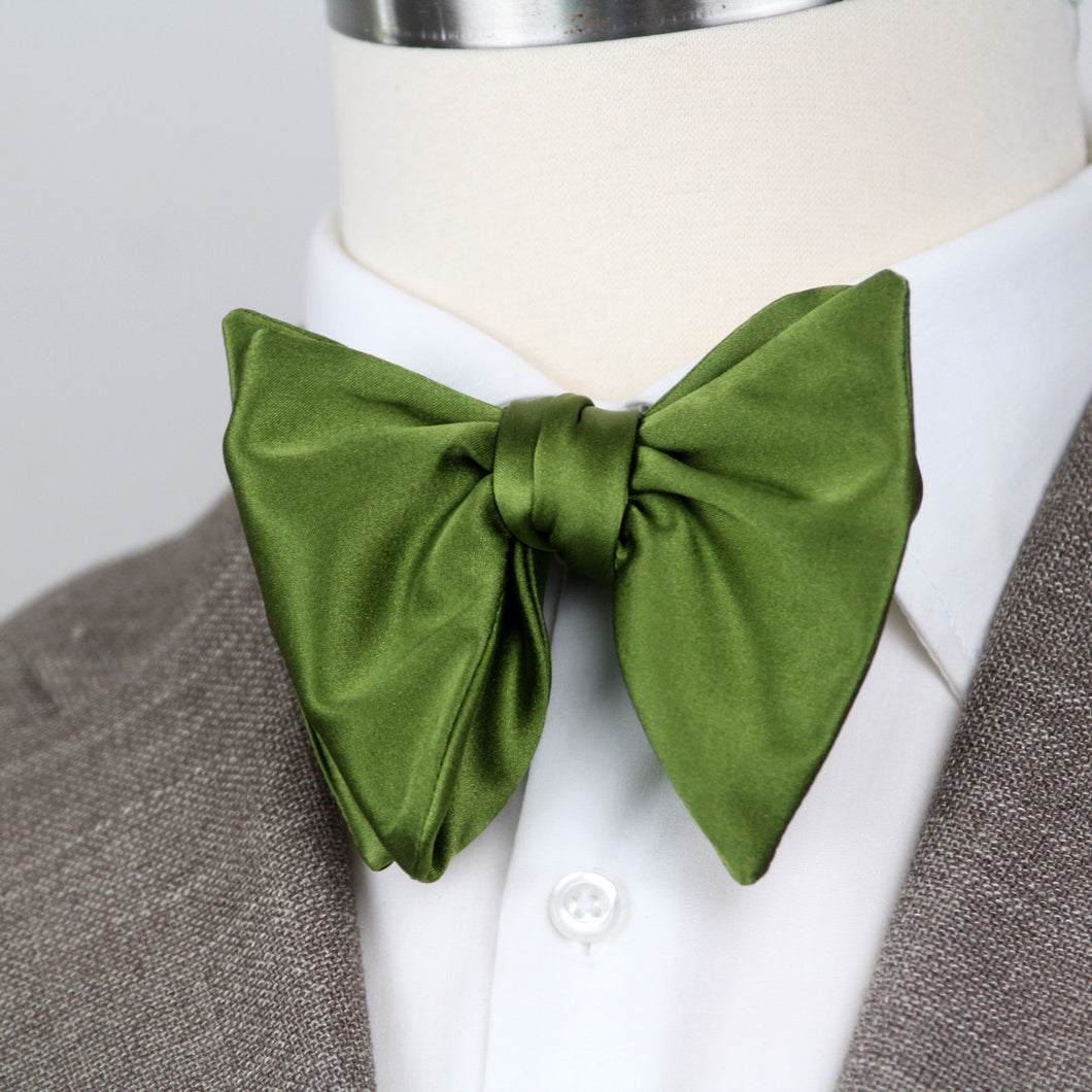 Men's Large Silk Bow Tie Pesto Green Charmeuse