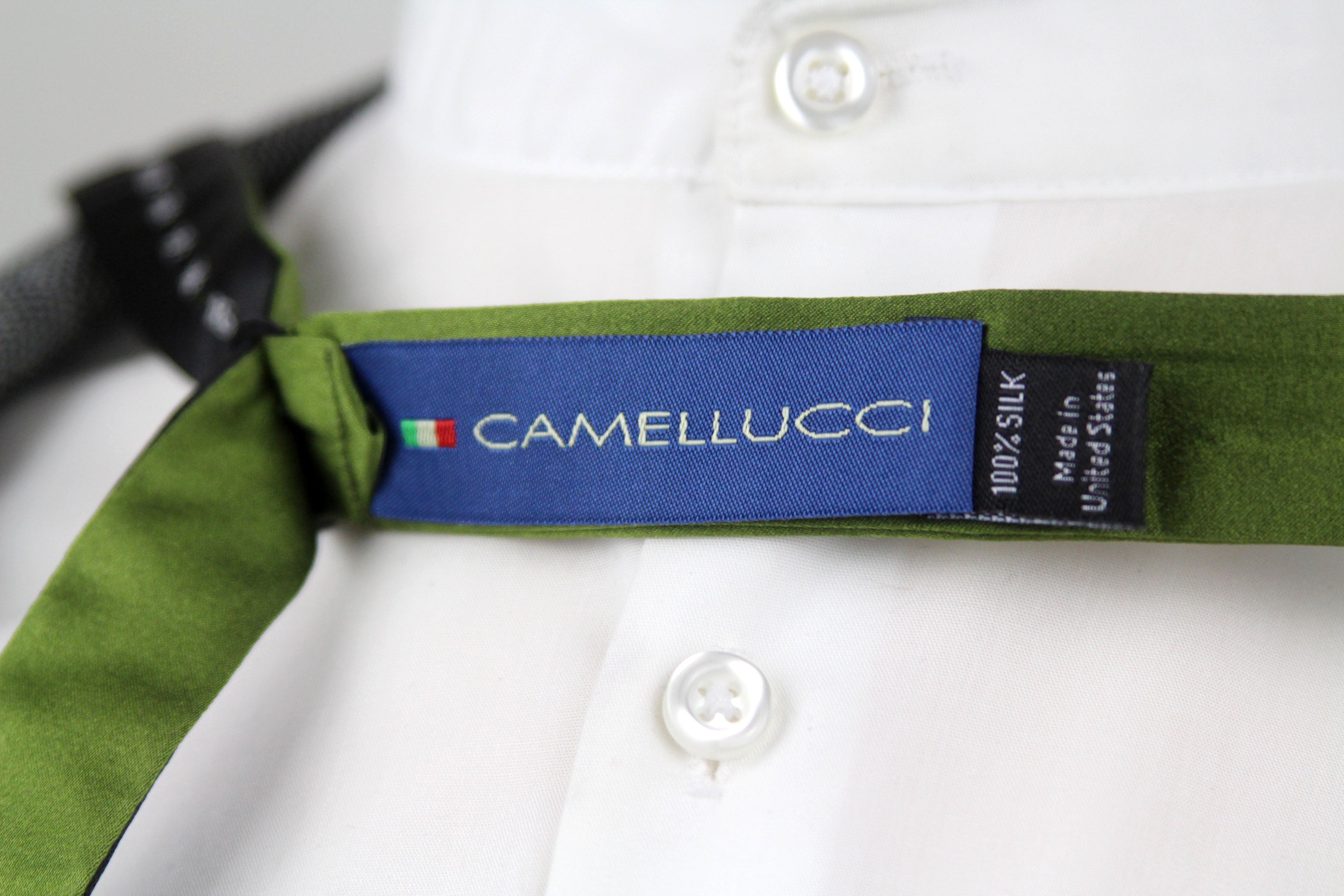 Men's Large Silk Bow Tie Pesto Green Charmeuse