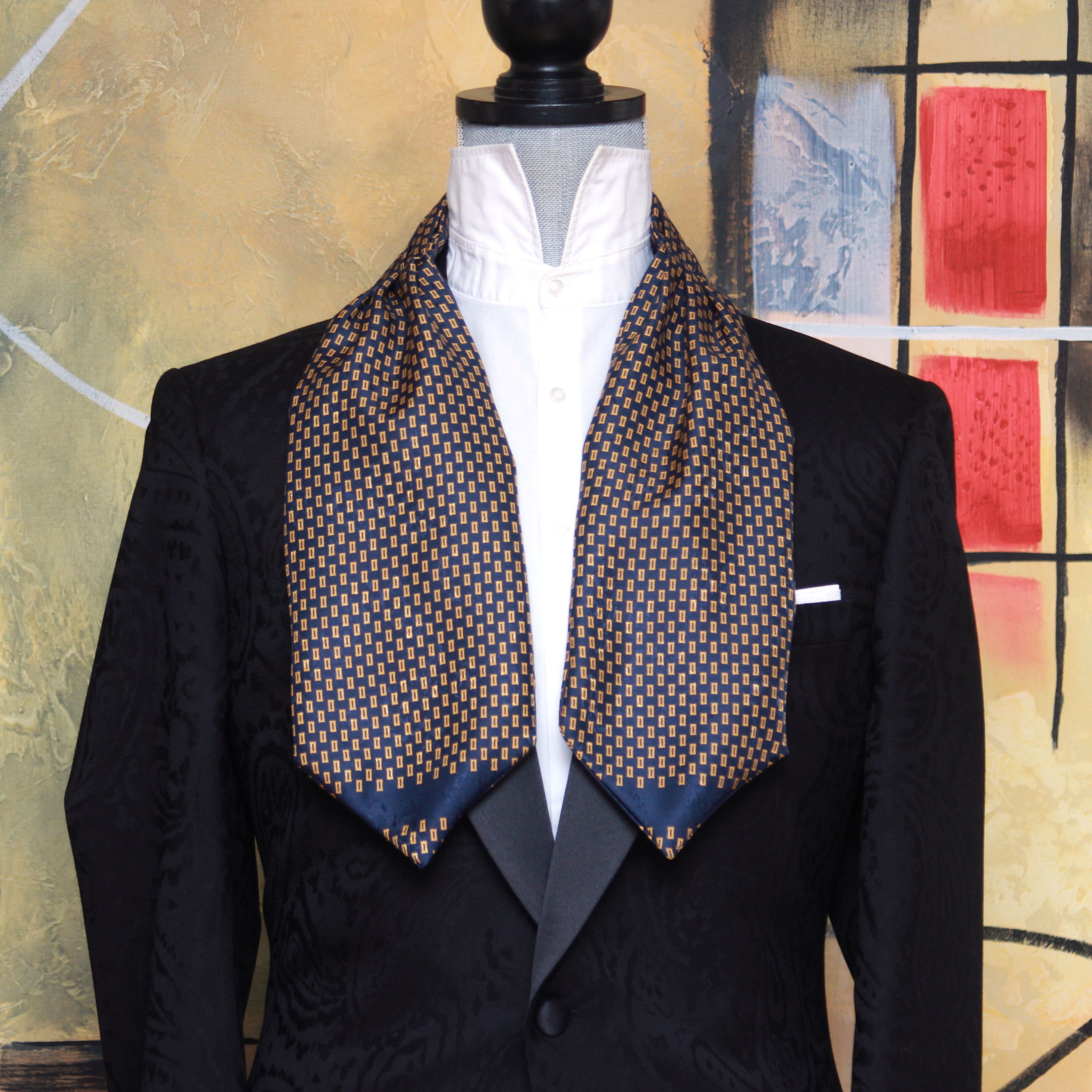Silk Ascot Black Navy Gold Ornament