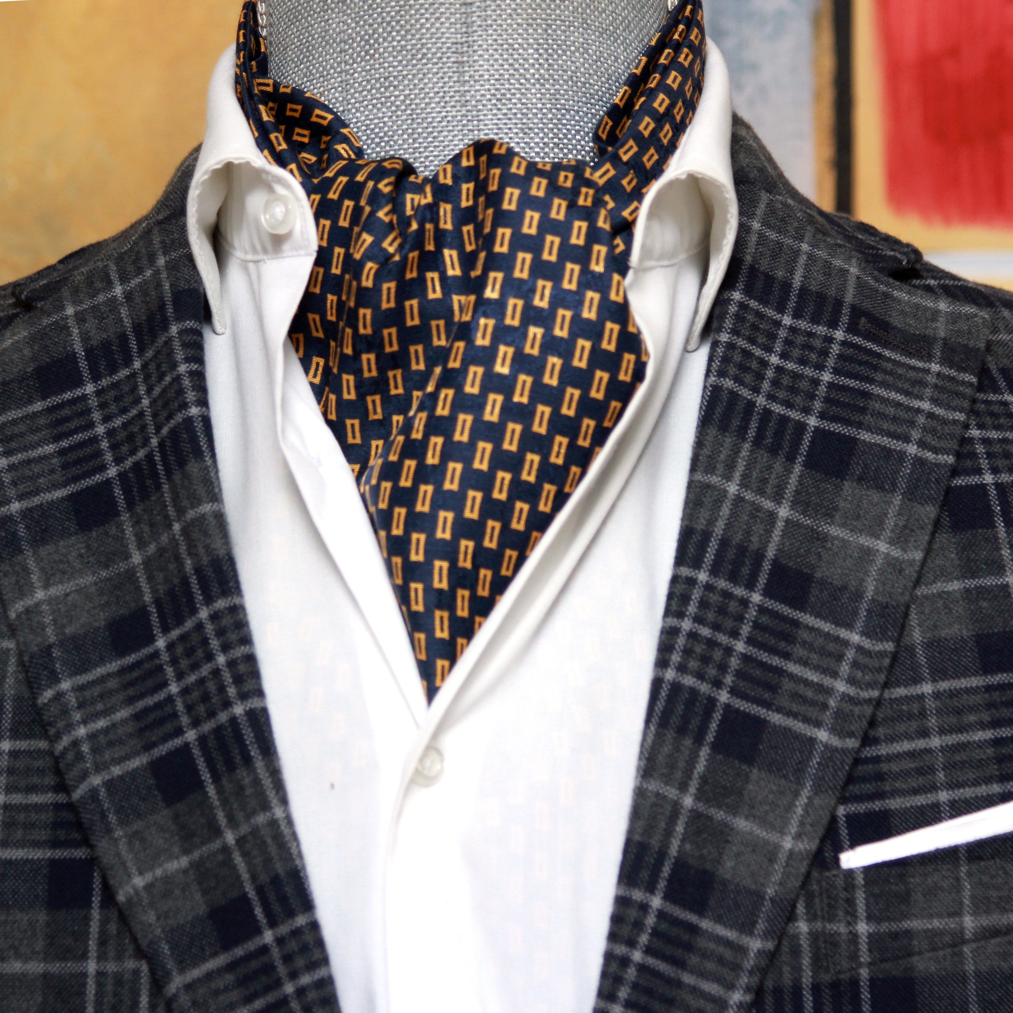 Silk Ascot Black Navy Gold Ornament