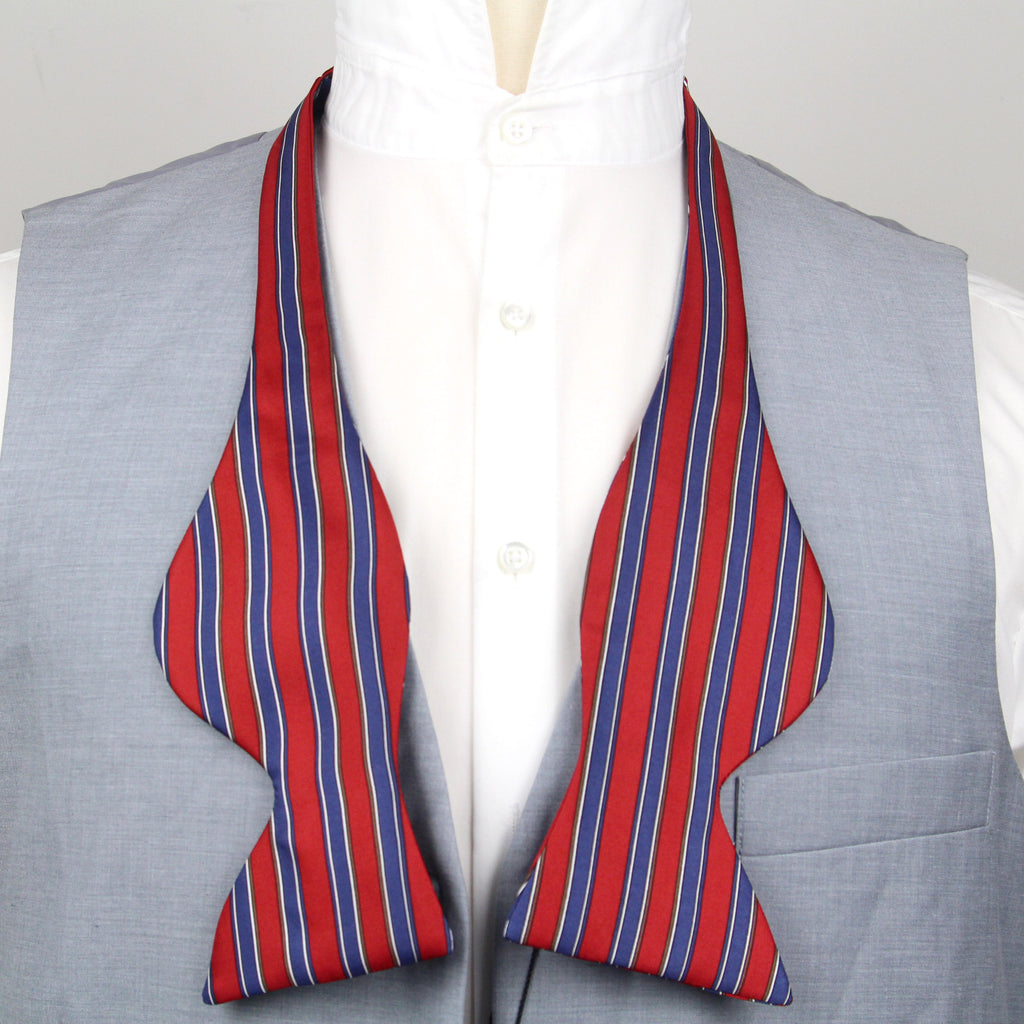 Men's Large Silk Bow Tie Red Blue Stripe