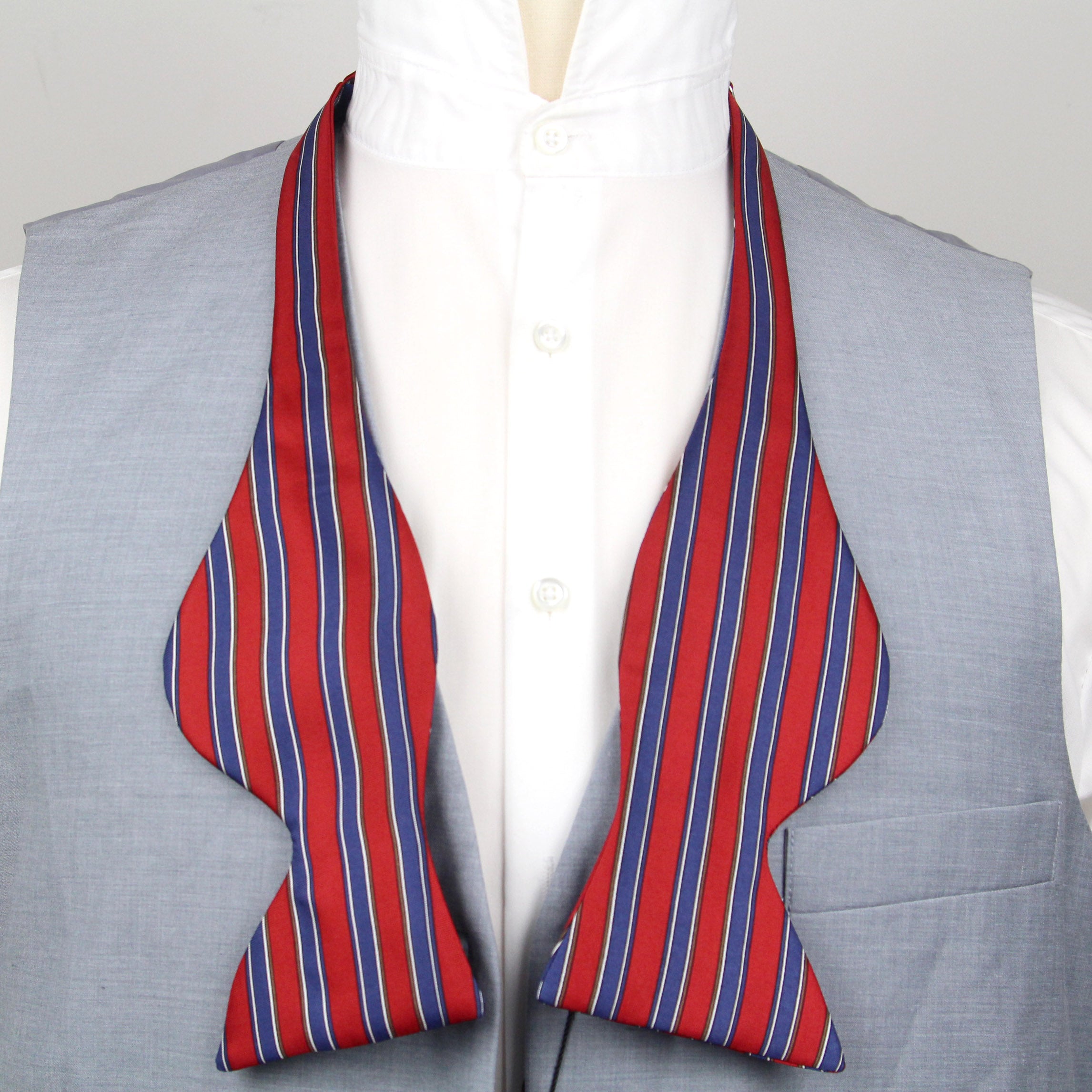 Men's Large Silk Bow Tie Red Blue Stripe