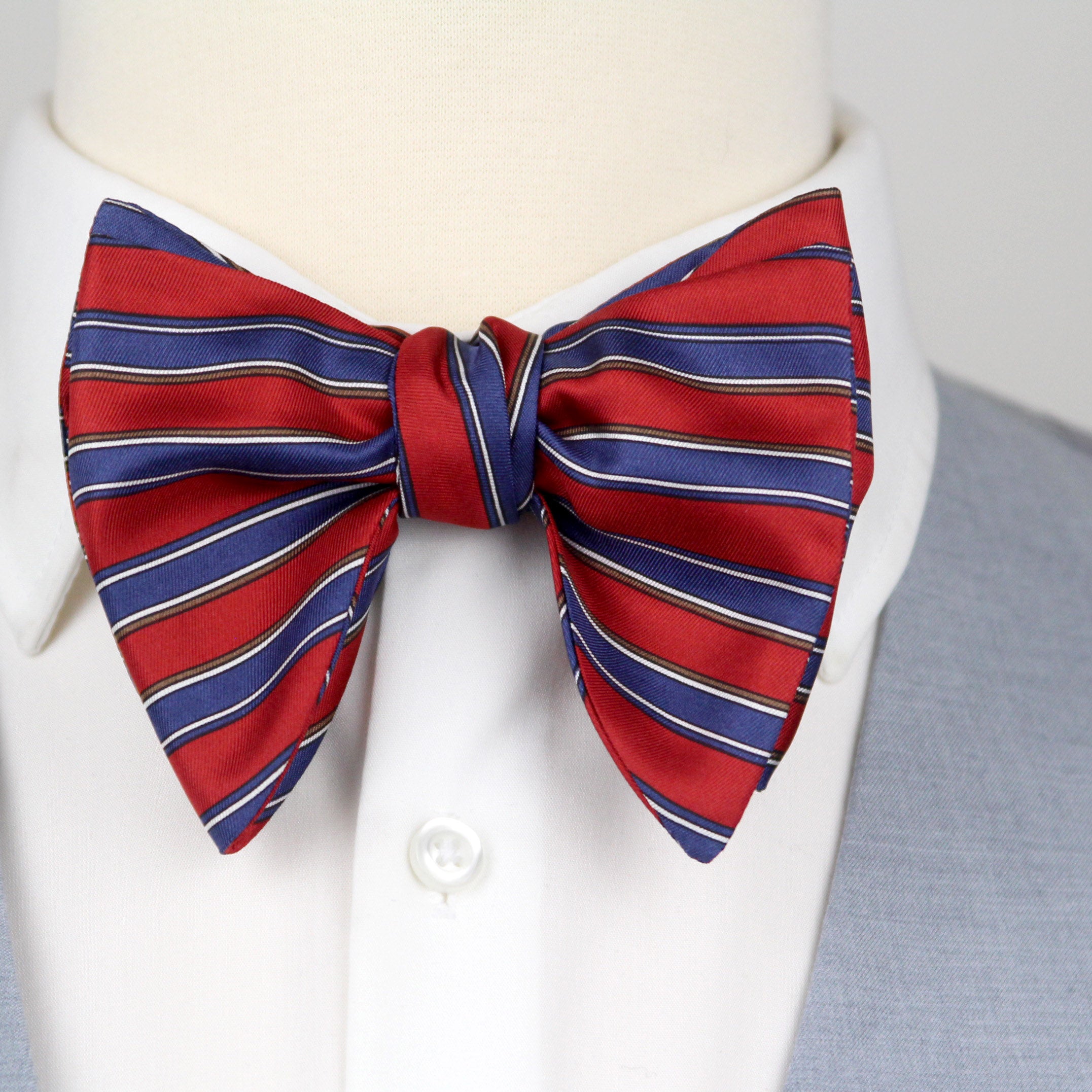 Men's Large Silk Bow Tie Red Blue Stripe