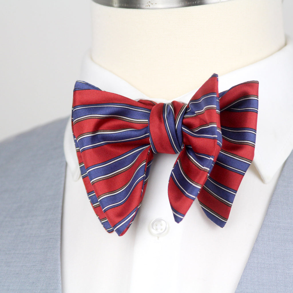 Men's Large Silk Bow Tie Red Blue Stripe