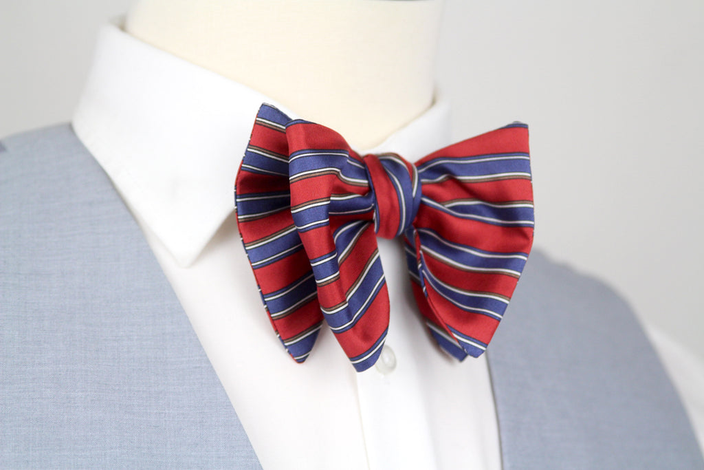 Men's Large Silk Bow Tie Red Blue Stripe