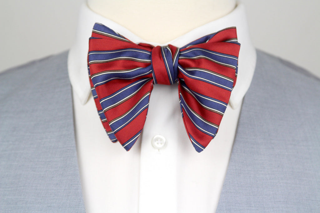 Men's Large Silk Bow Tie Red Blue Stripe