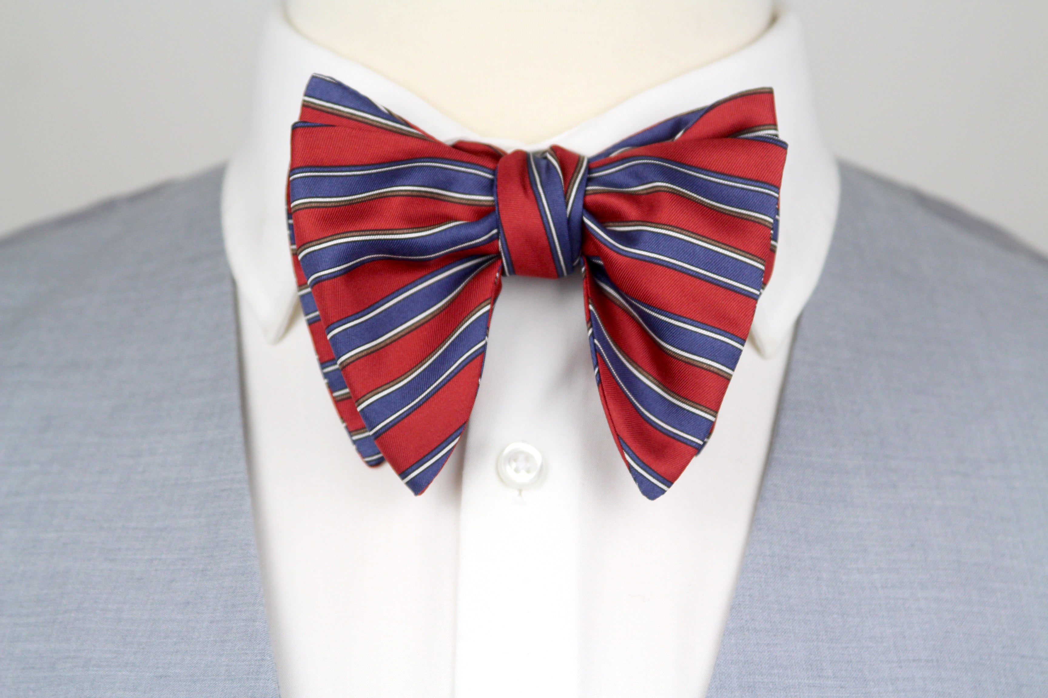 Men's Large Silk Bow Tie Red Blue Stripe