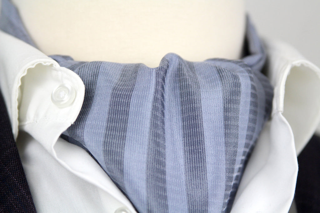 Blue Striped Cravat Ascot Tie