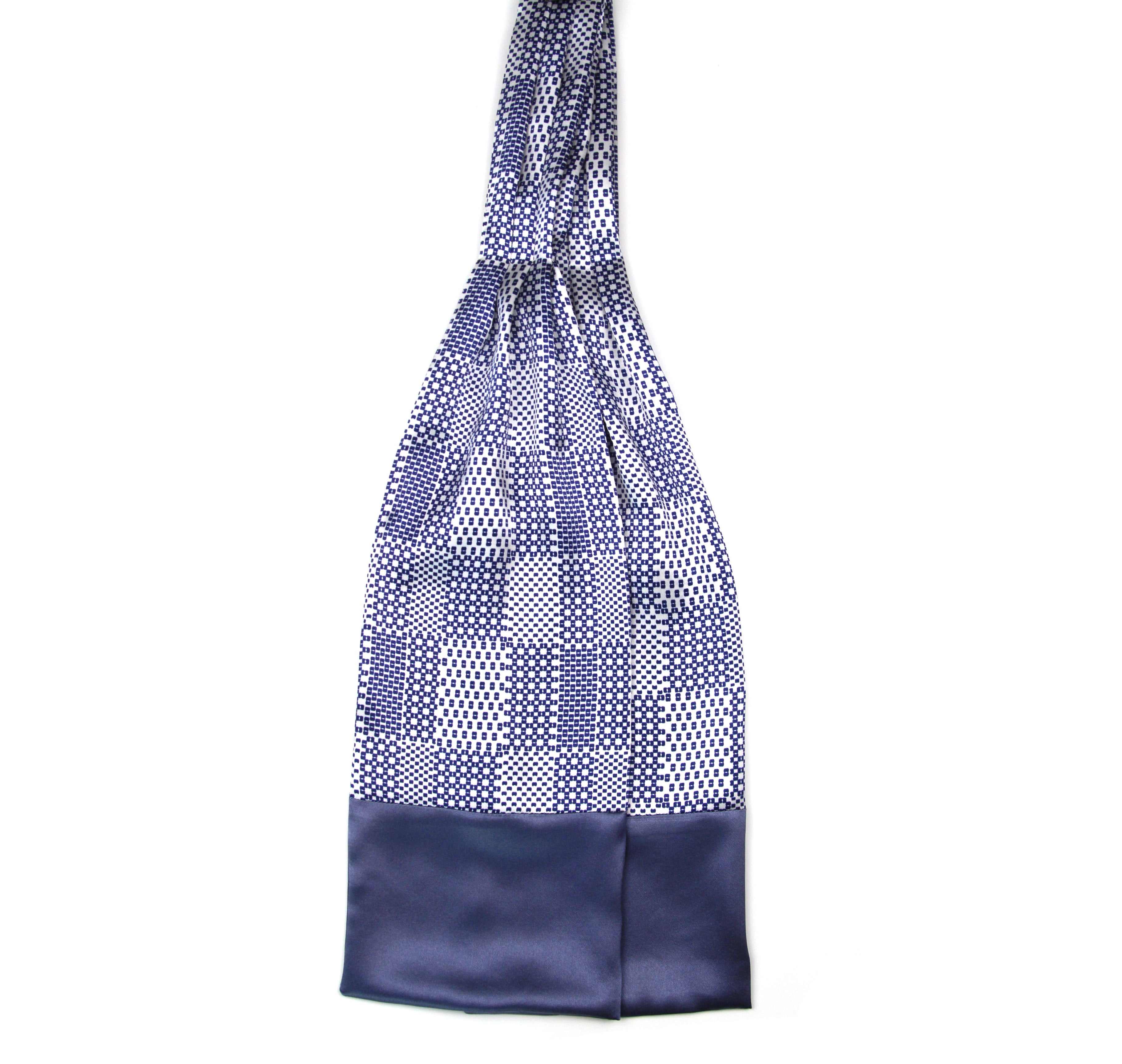 Men's Ascot Cravat LUXURY Blue Ornament Block