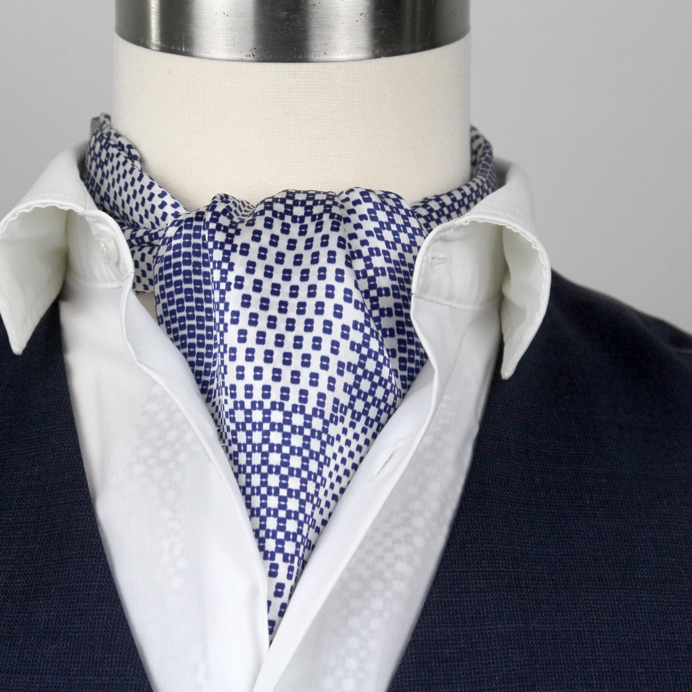 Men's Ascot Cravat LUXURY Blue Ornament Block
