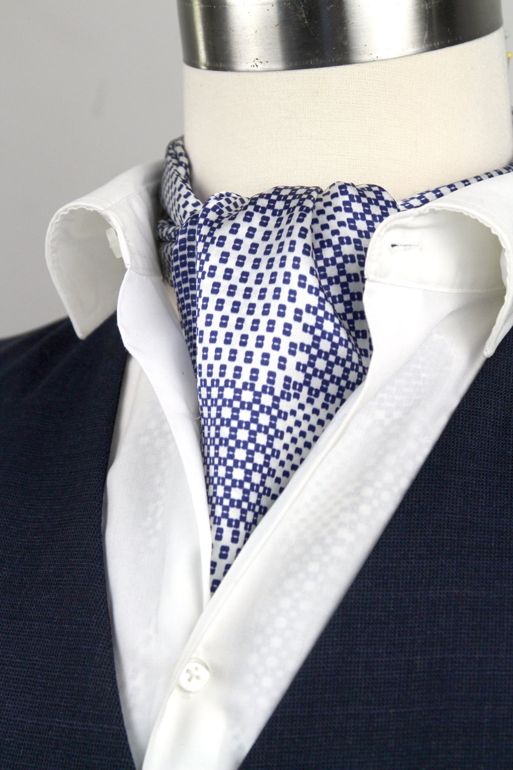 Men's Ascot Cravat LUXURY Blue Ornament Block
